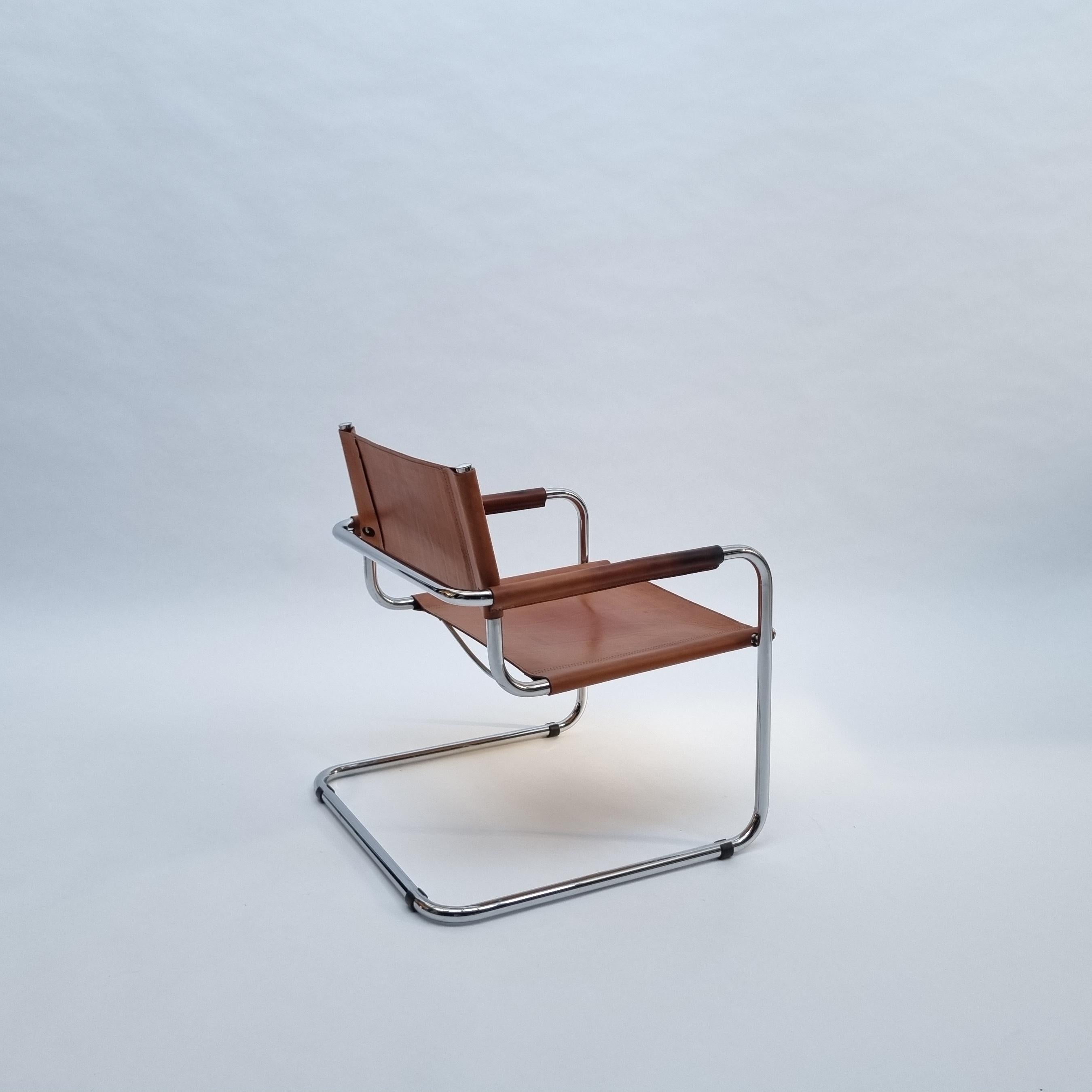 Leather & Chrome Cantilever Easy Lounge Chairs, 1970s 5