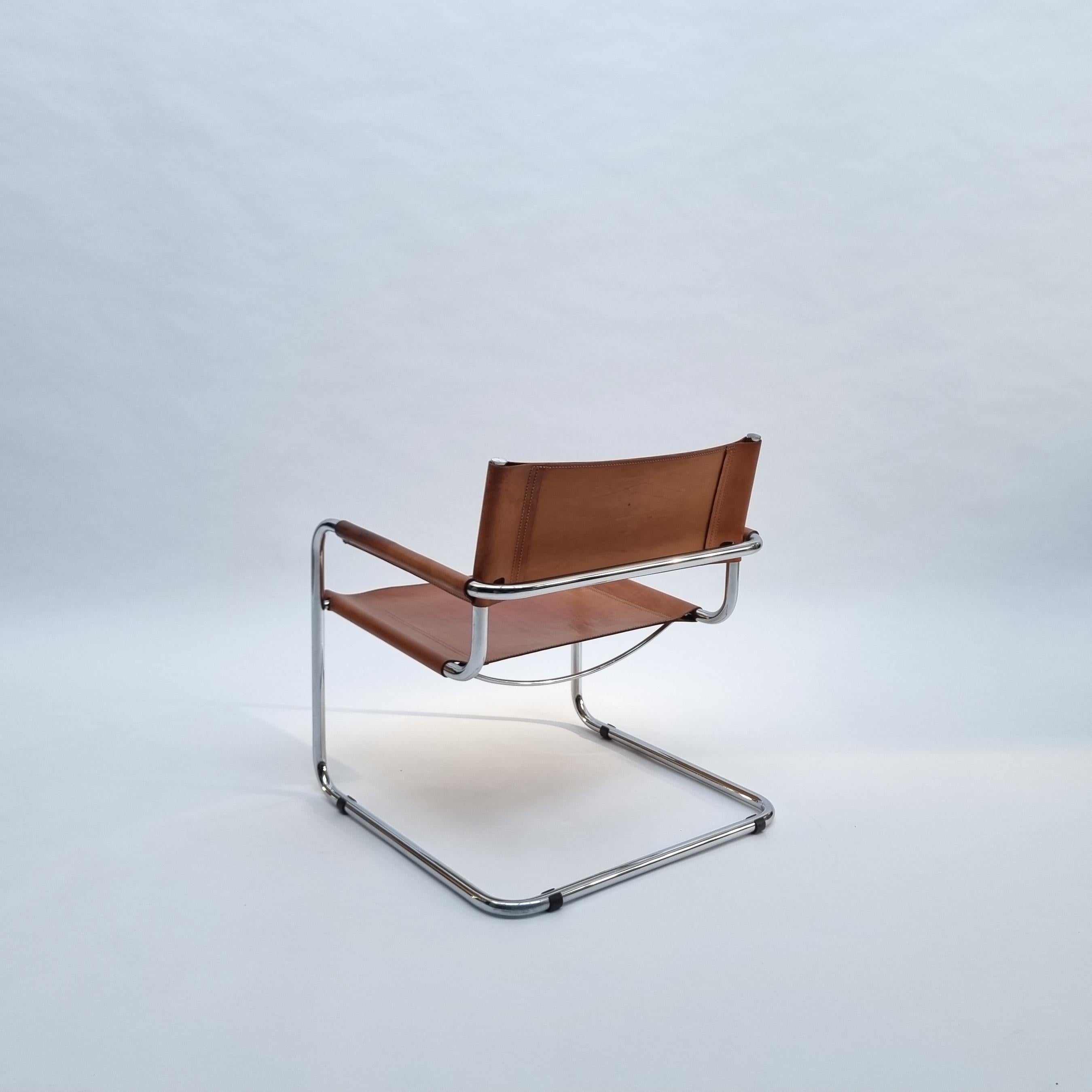 Leather & Chrome Cantilever Easy Lounge Chairs, 1970s 8
