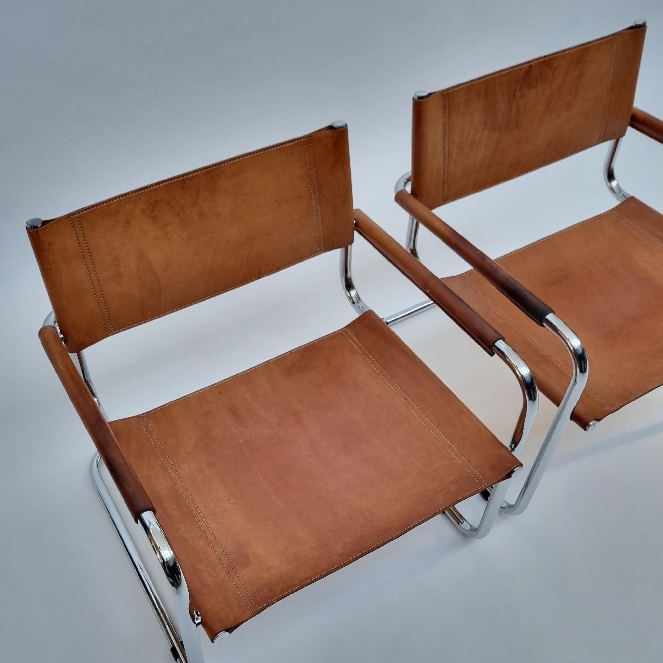 Mid-Century Modern Leather & Chrome Cantilever Easy Lounge Chairs, 1970s