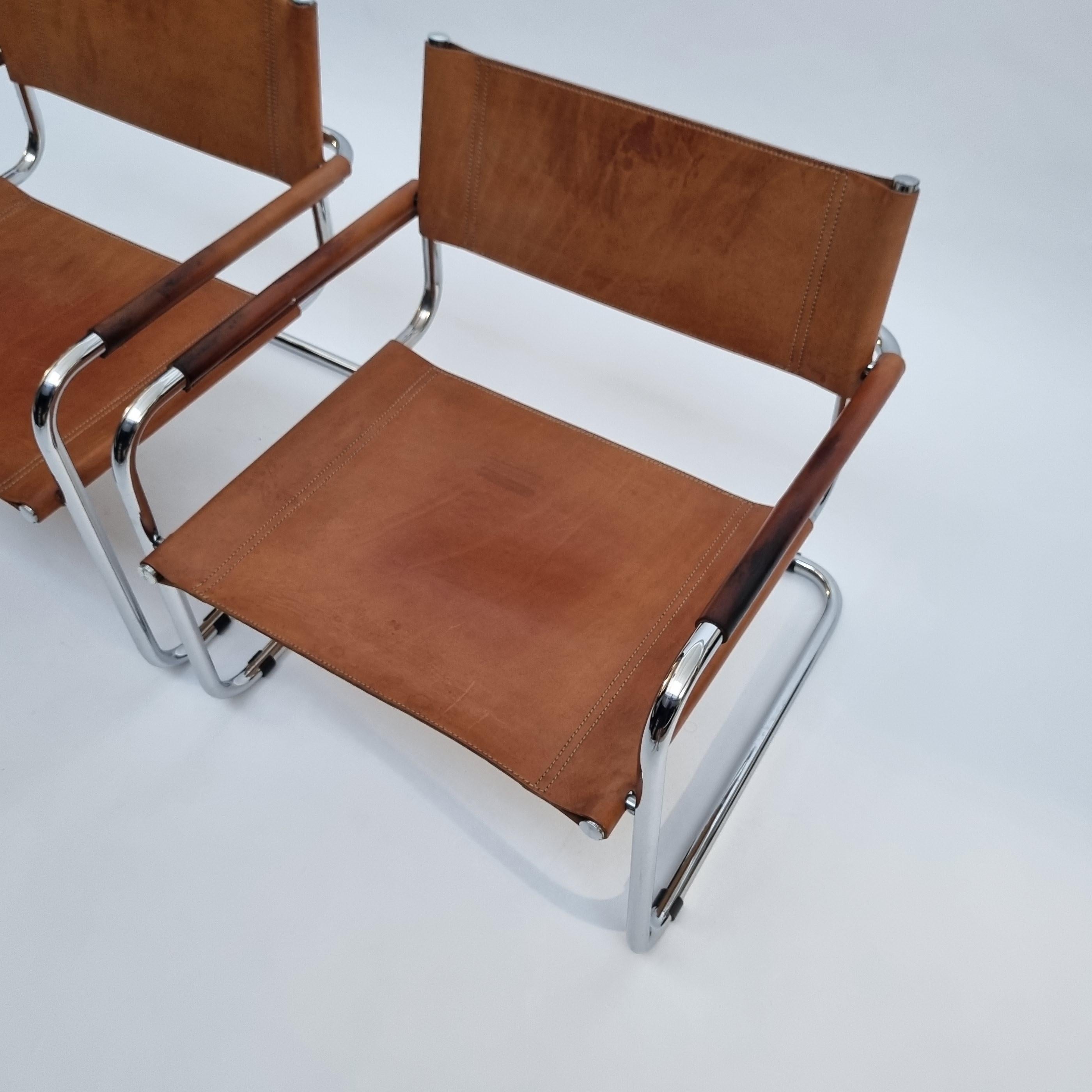 Leather & Chrome Cantilever Easy Lounge Chairs, 1970s 1