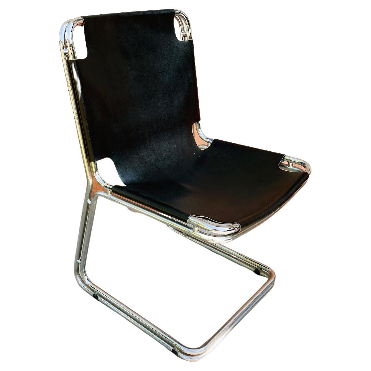 Leather + Chrome Dining Chairs 1960s Bologna set of 2 For Sale