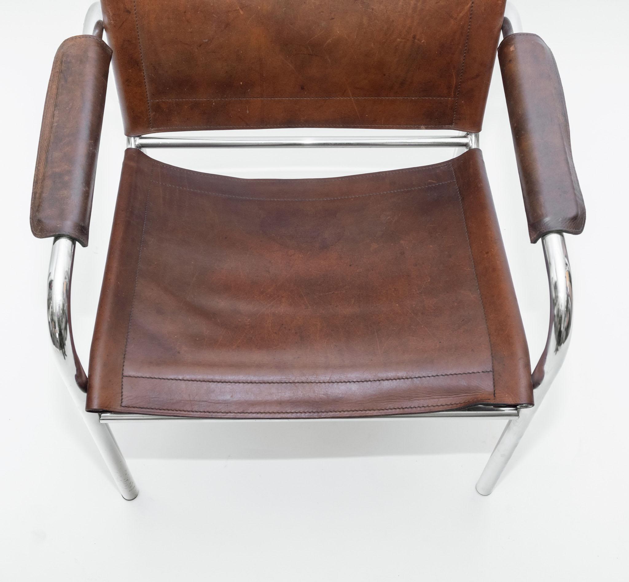 Sillón Easy de cuero y cromo Attr Tord Björklund Para Ikea Años 80 en venta 6