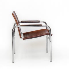 Leather & Chrome Easy Armchair Attr Tord Björklund For Ikea 1980s