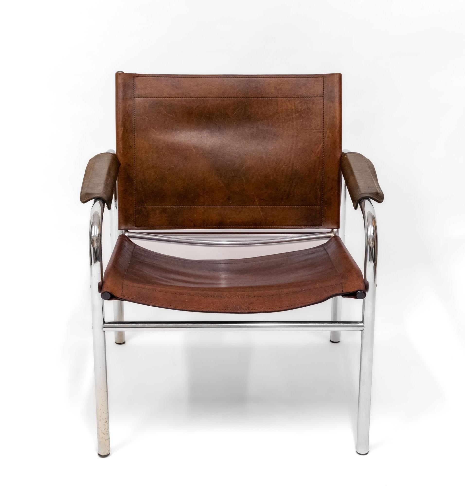 Sillón Easy de cuero y cromo Attr Tord Björklund Para Ikea Años 80 Posmoderno en venta