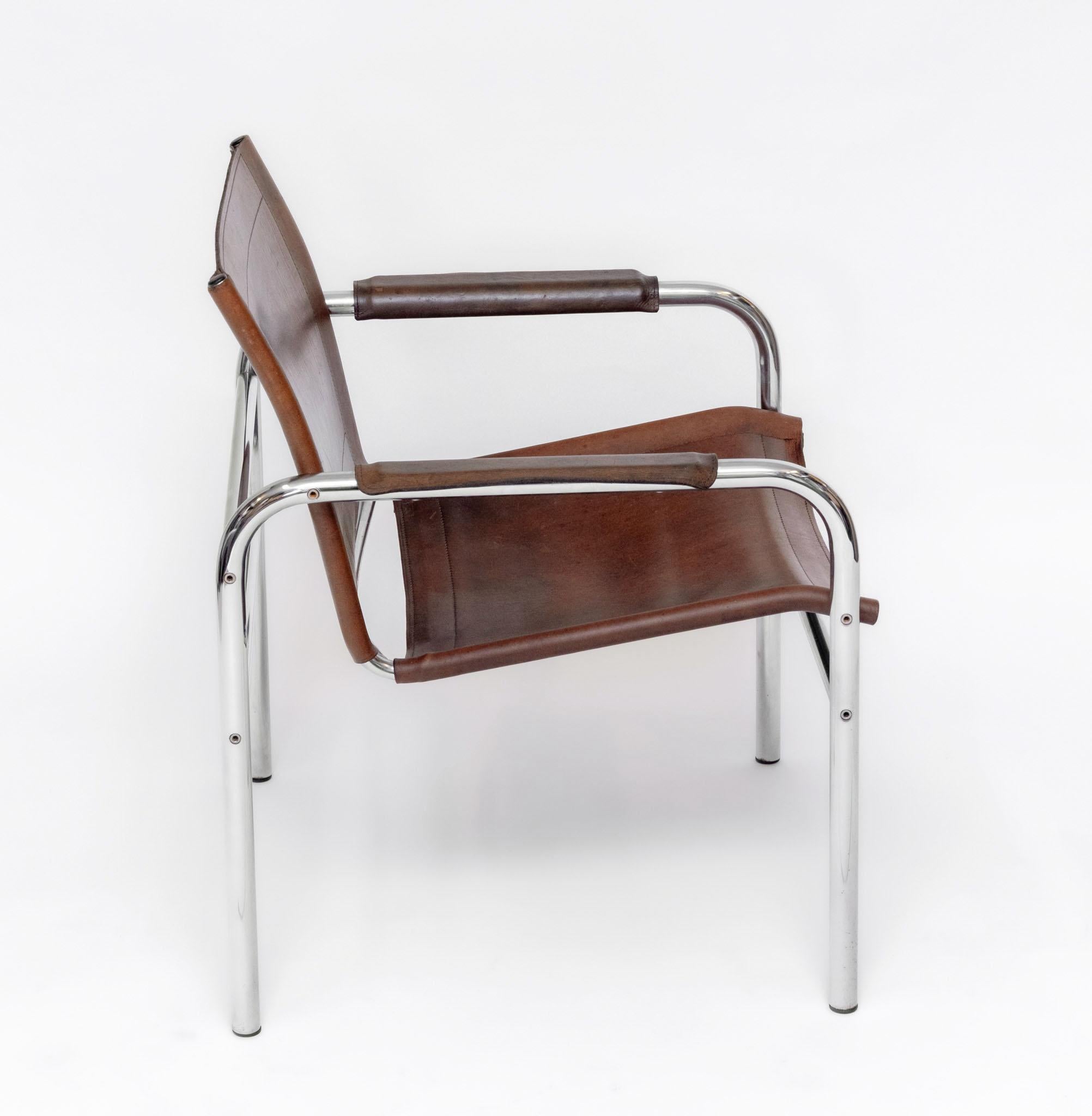 Sillón Easy de cuero y cromo Attr Tord Björklund Para Ikea Años 80 Cuero en venta