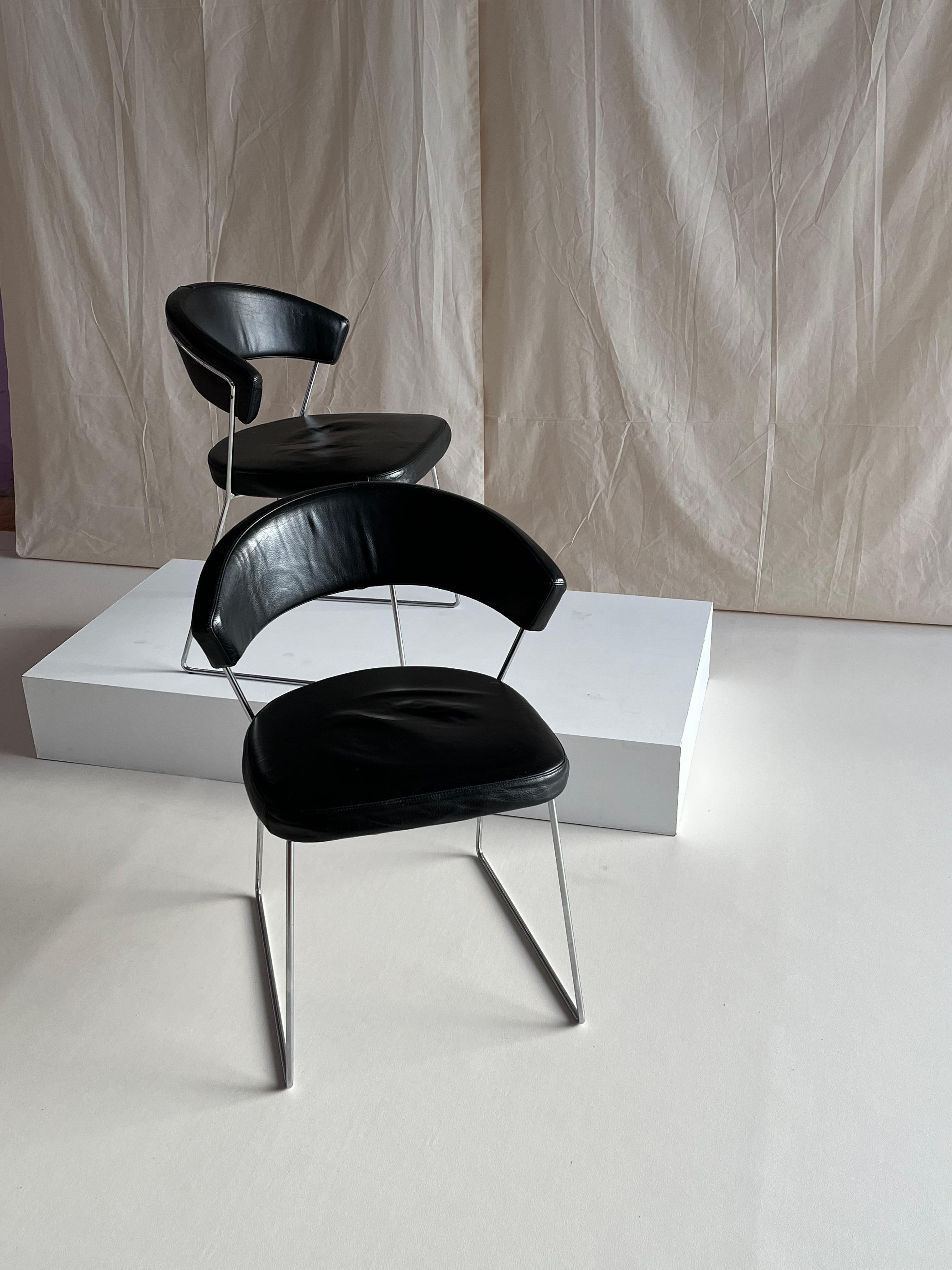 Post-Modern Leather chrome New York chairs by Lupo Design for Calligaris