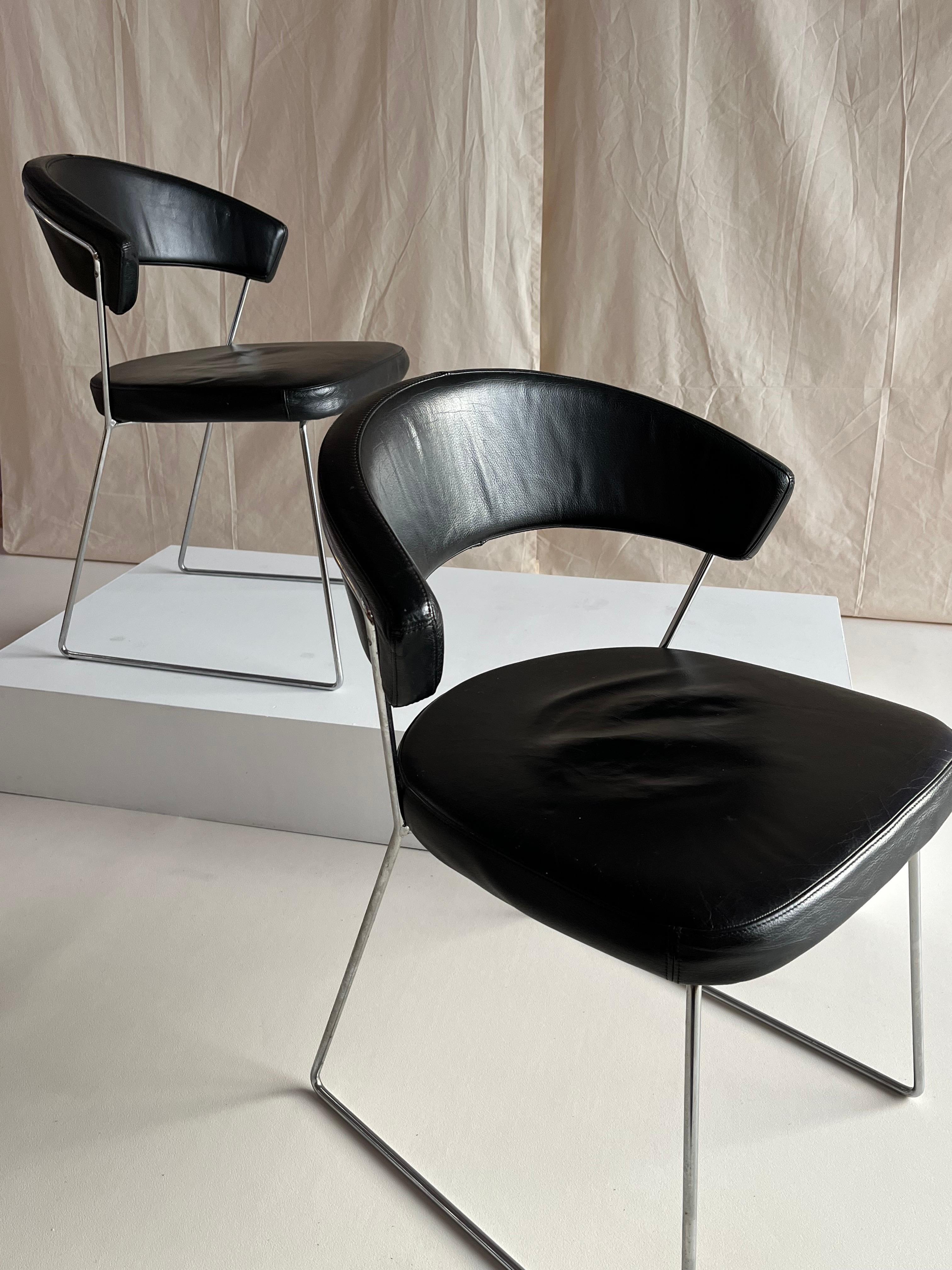 Italian Leather chrome New York chairs by Lupo Design for Calligaris