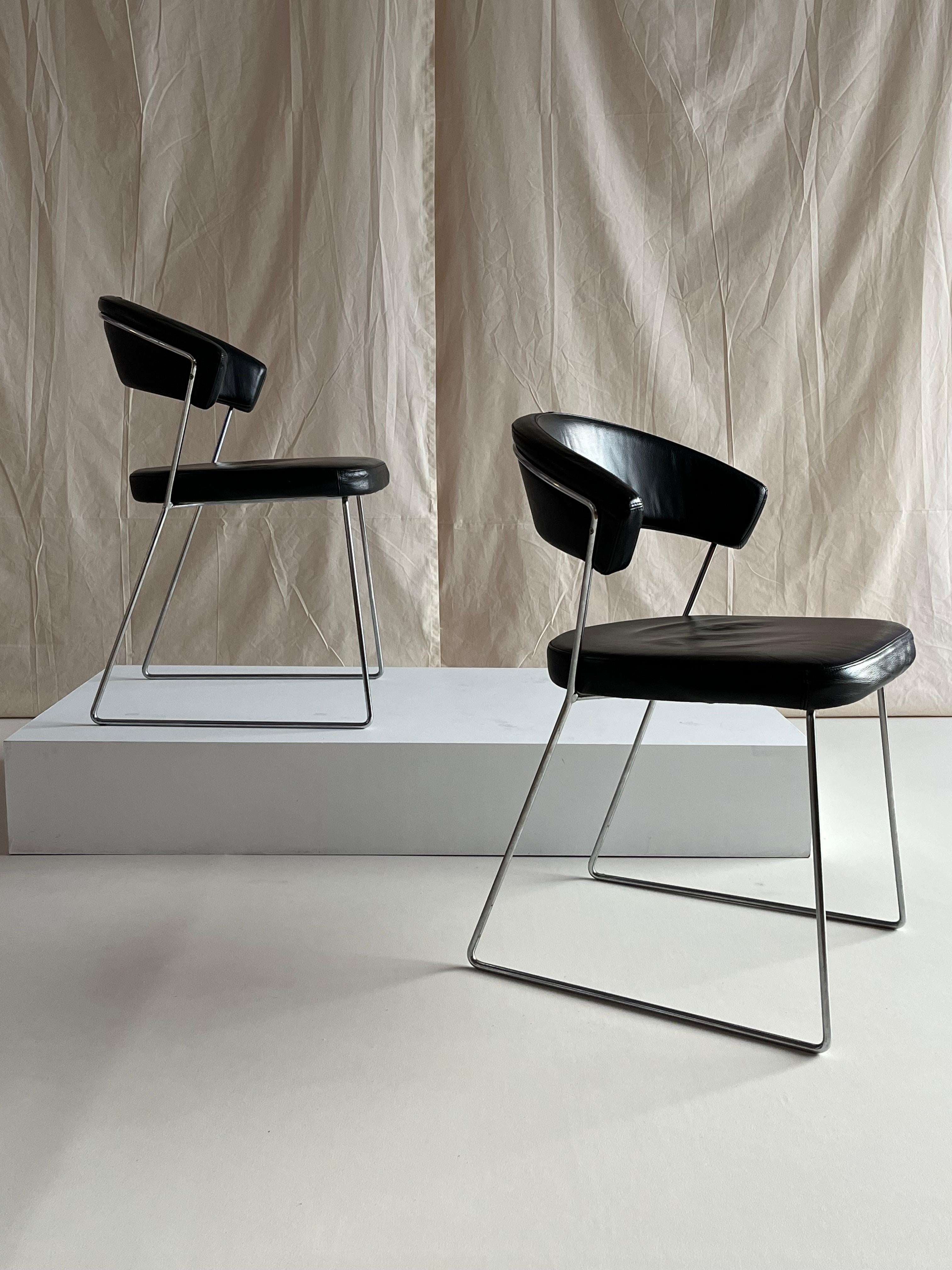 Late 20th Century Leather chrome New York chairs by Lupo Design for Calligaris