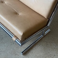 Settee en cuir/chrome d'Arthur Umanoff pour Directional