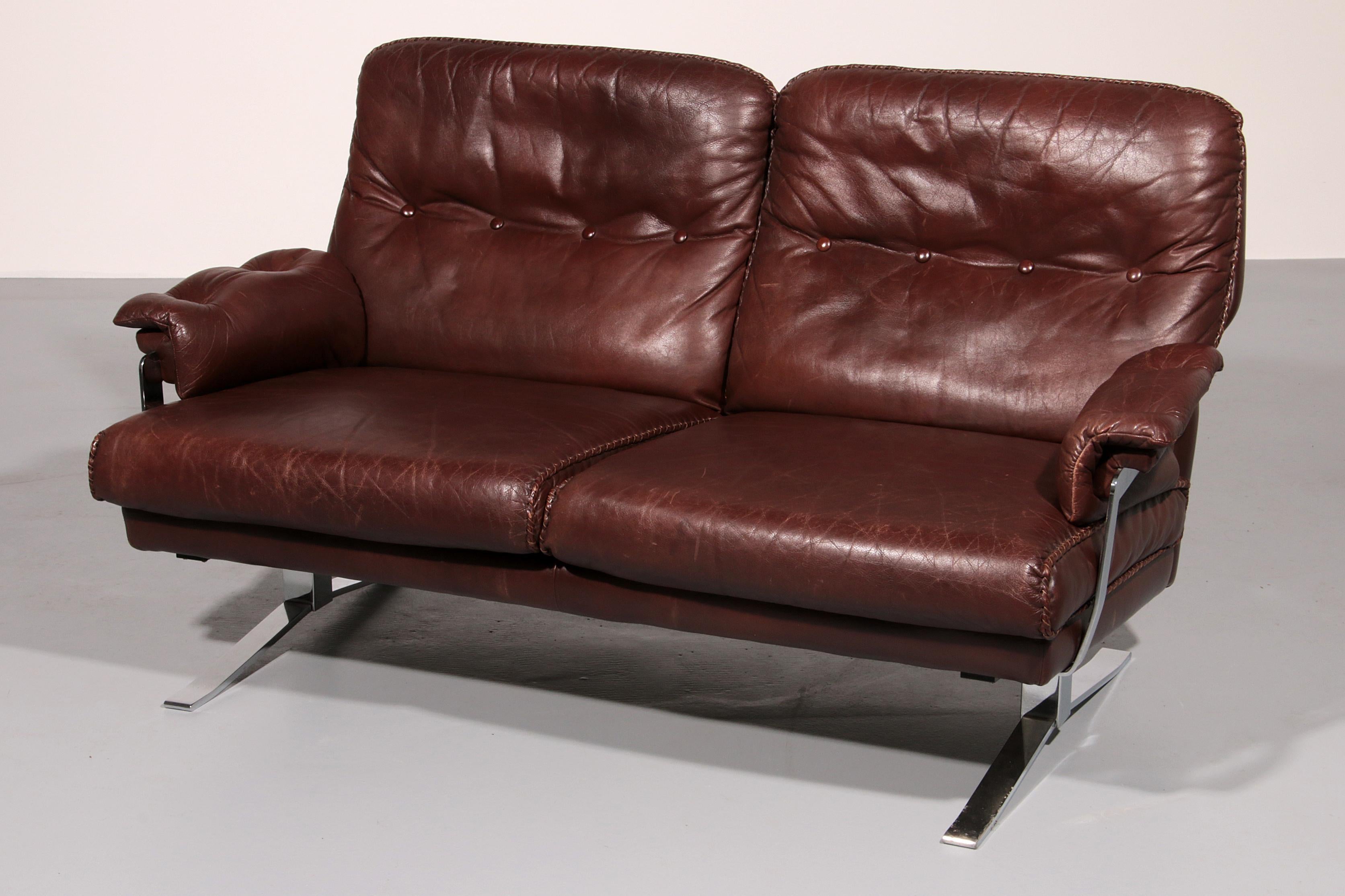 Leder & Chrom Sofa von Arne Norell Vintage 1960er Jahre (Skandinavische Moderne) im Angebot