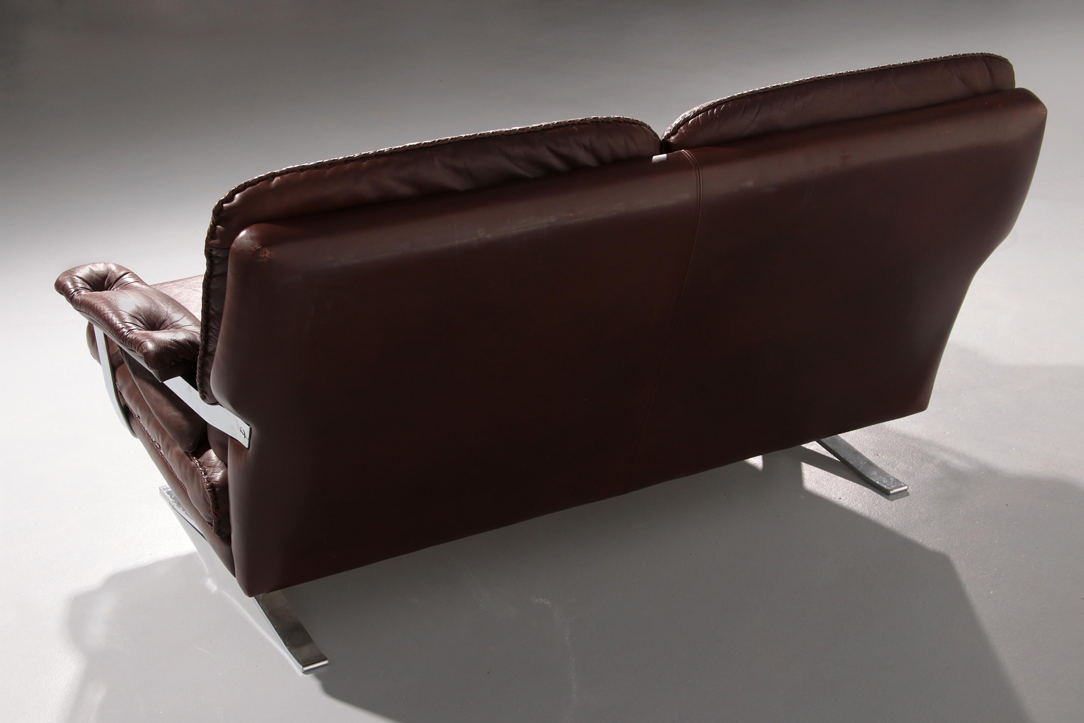 Leder & Chrom Sofa von Arne Norell Vintage 1960er Jahre (Mitte des 20. Jahrhunderts) im Angebot