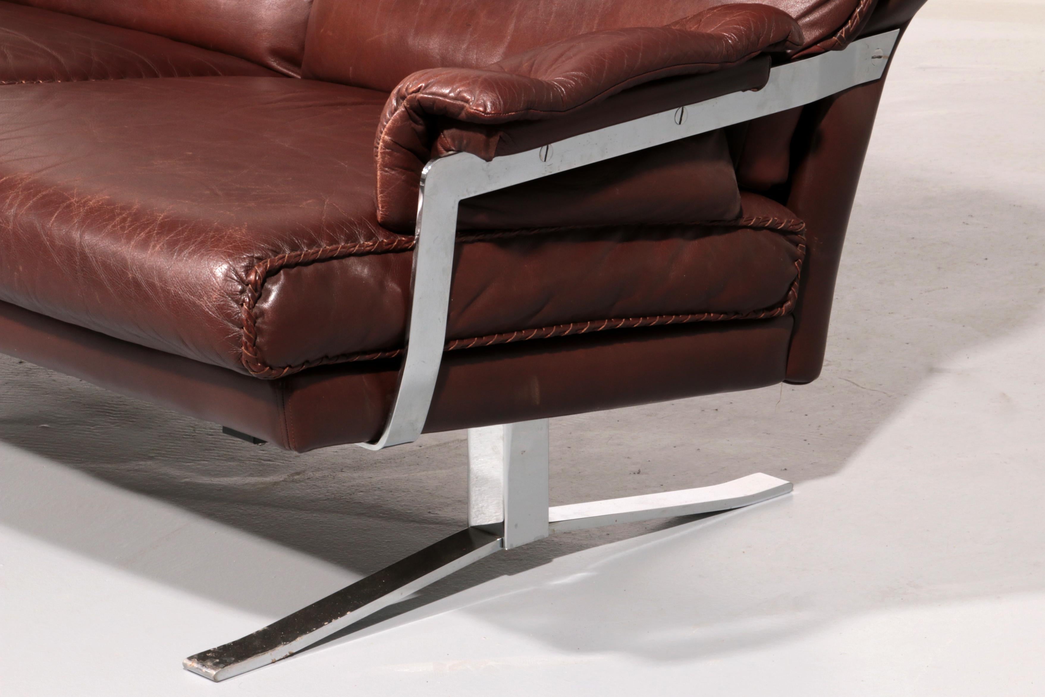 Leder & Chrom Sofa von Arne Norell Vintage 1960er Jahre im Angebot 1