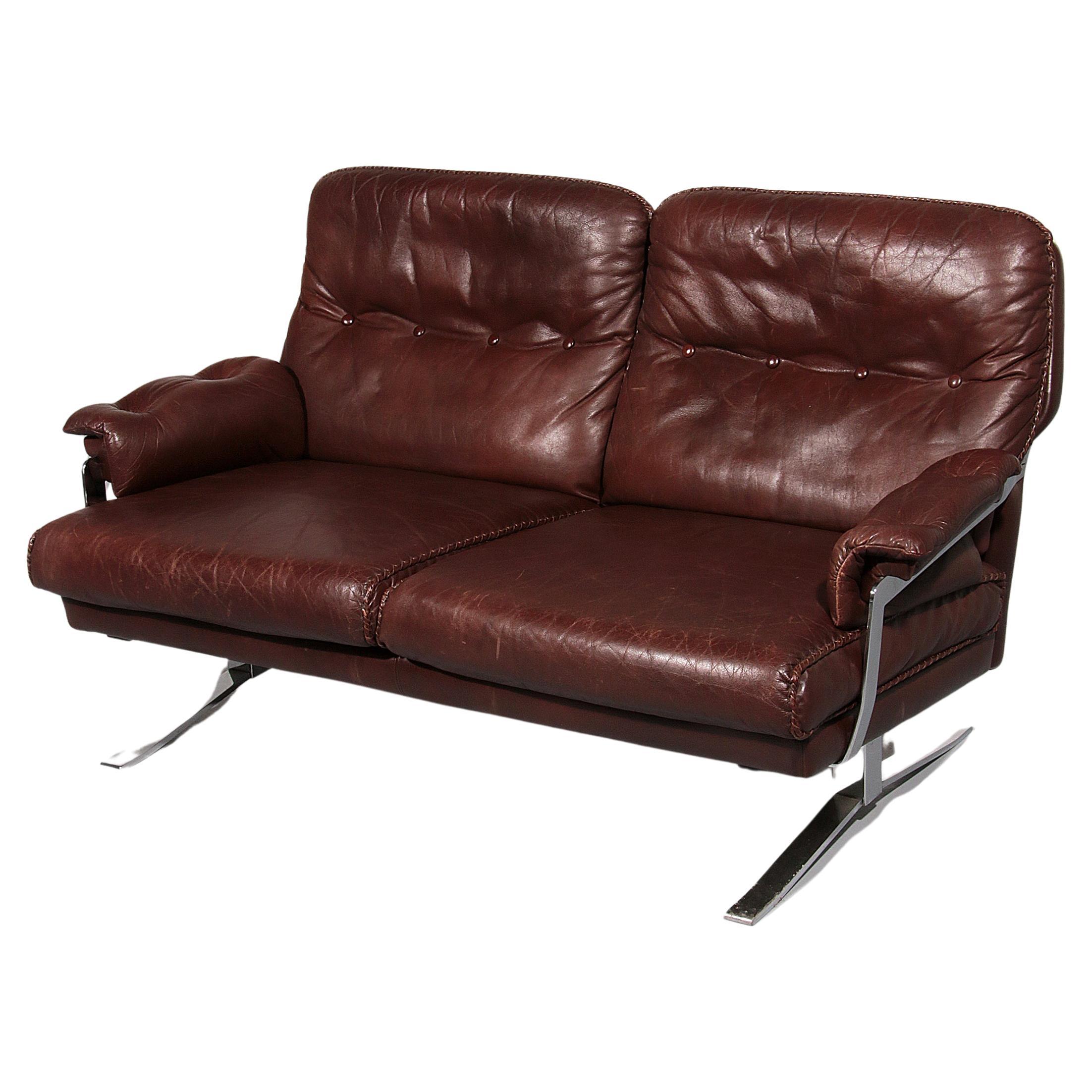 Leder & Chrom Sofa von Arne Norell Vintage 1960er Jahre im Angebot