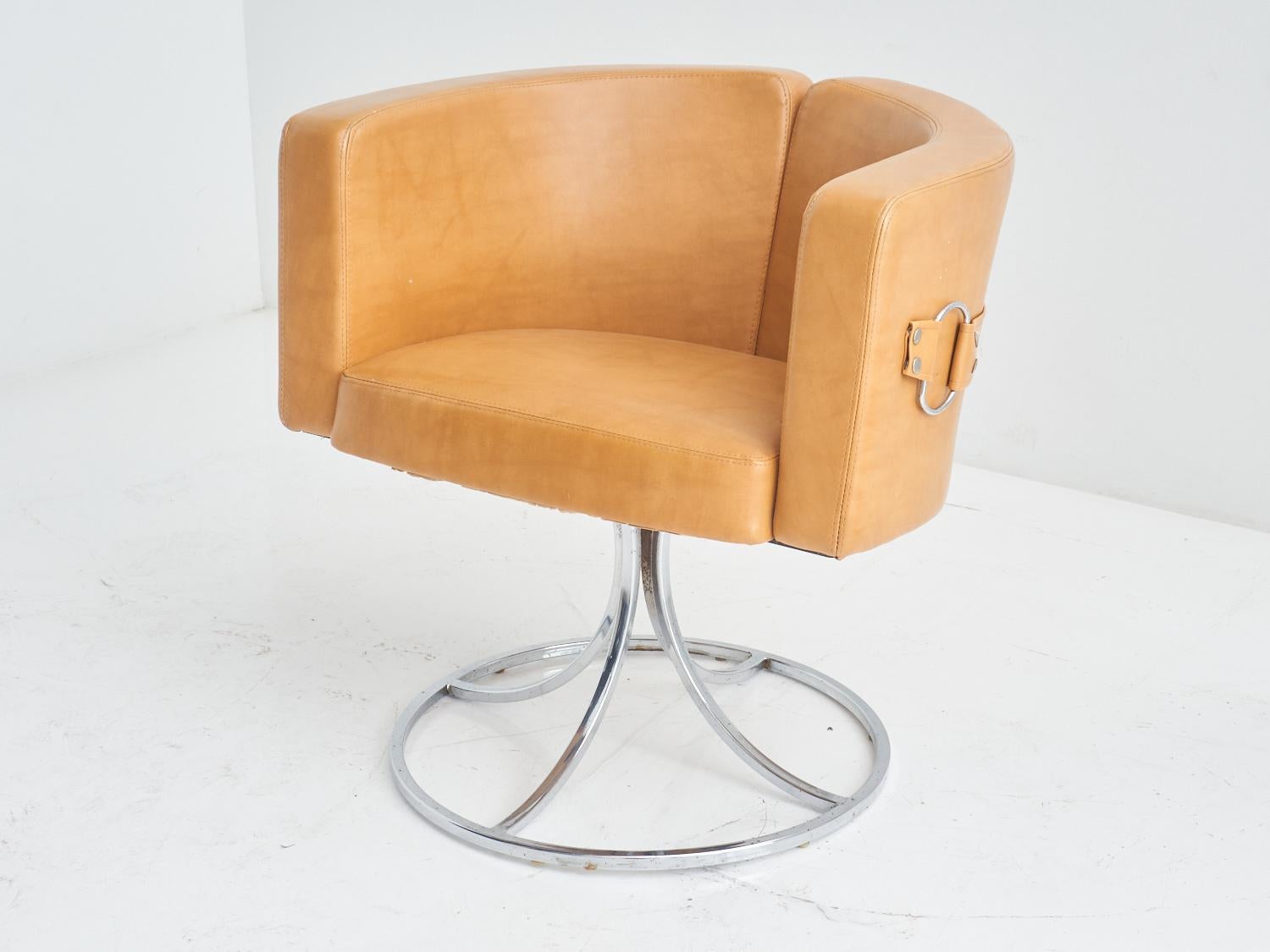 Mid-Century Modern Leather & Chrome Swivel Chair by Daystrom, 1970s
