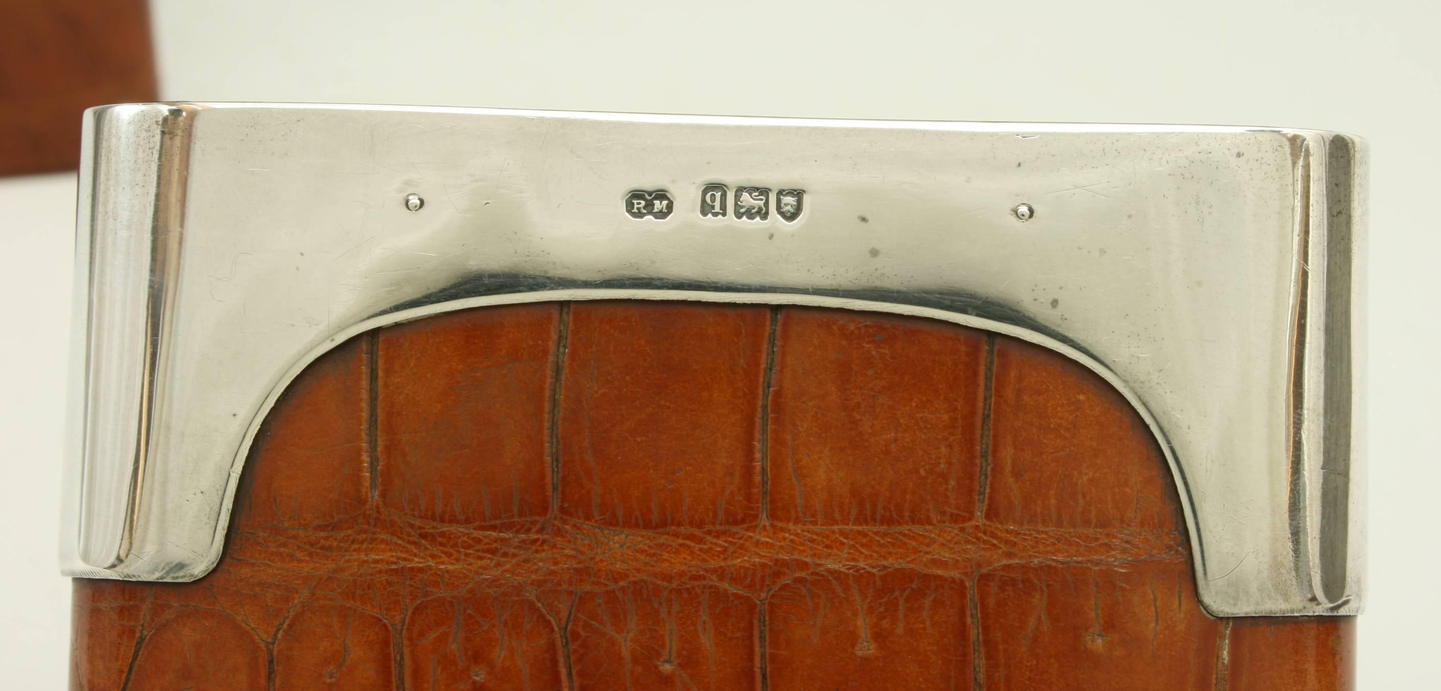 English Leather Cigar Case with Silver Fittings