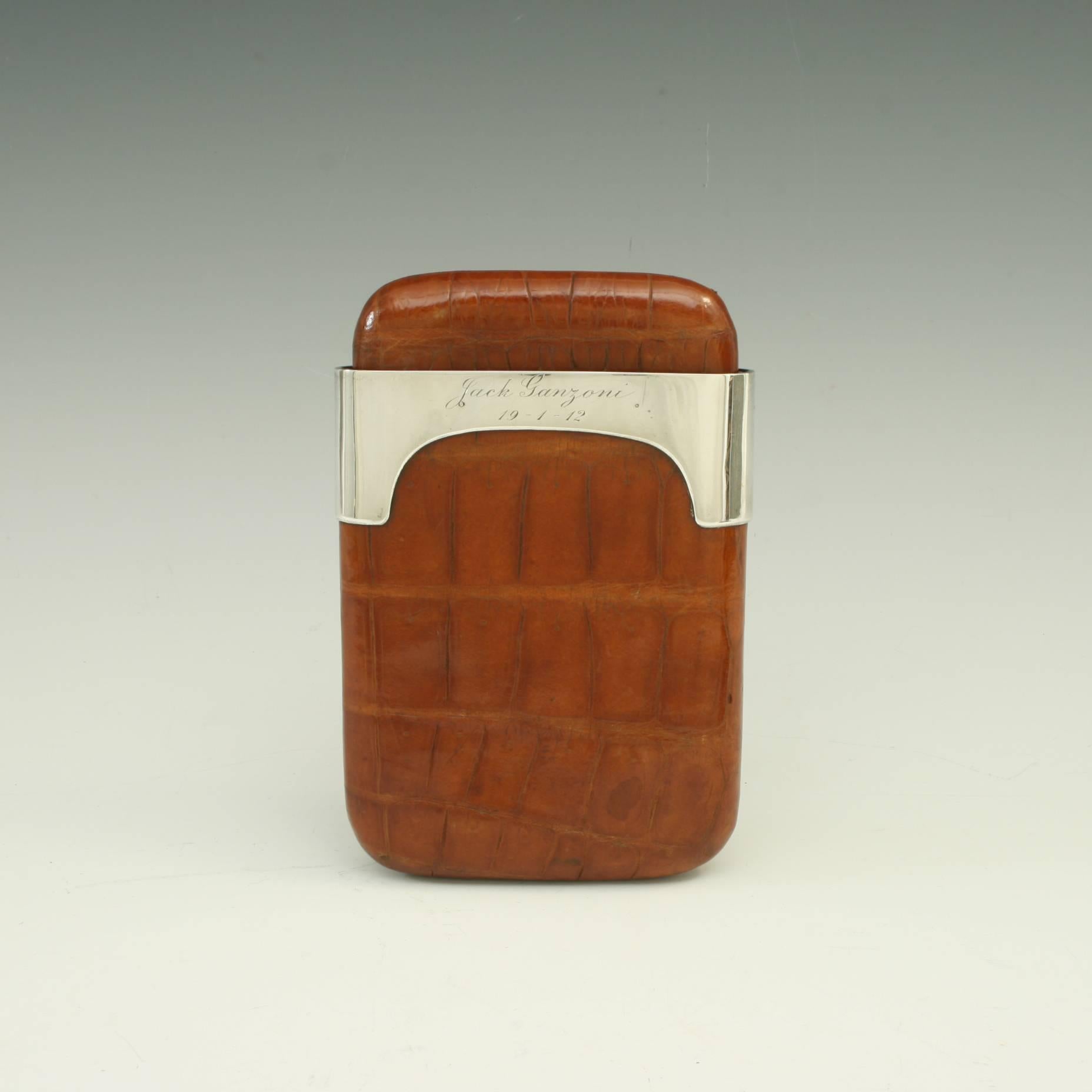 Early 20th Century Leather Cigar Case with Silver Fittings