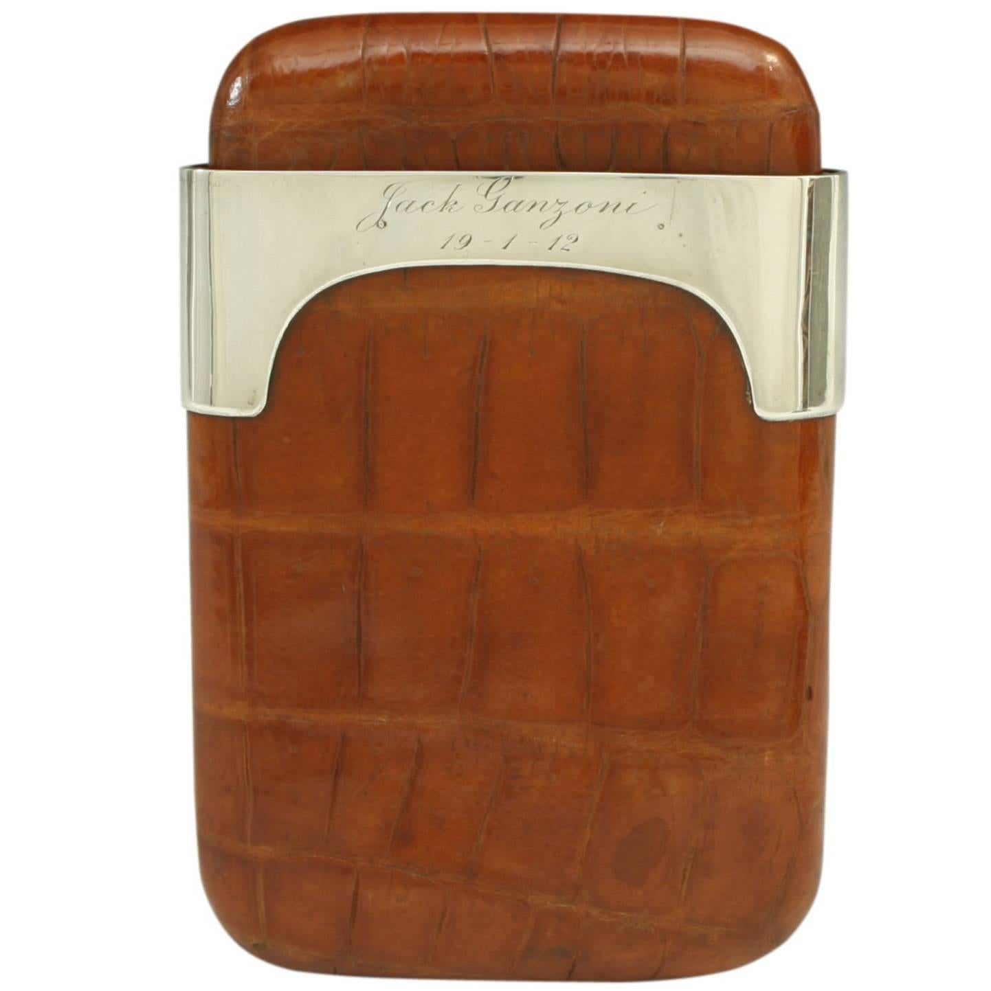 Leather Cigar Case with Silver Fittings