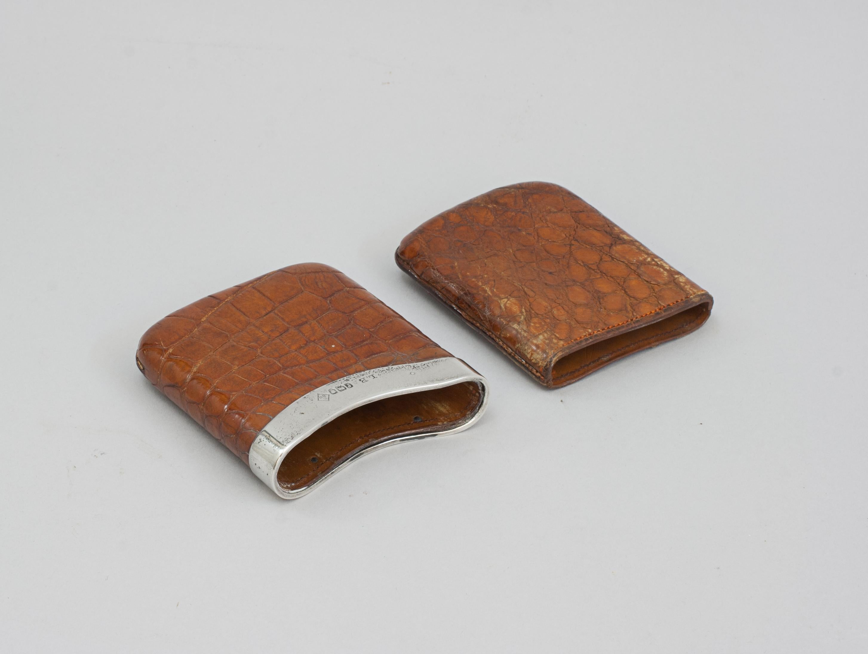 English Leather Cigar Case With Silver Mount For Sale