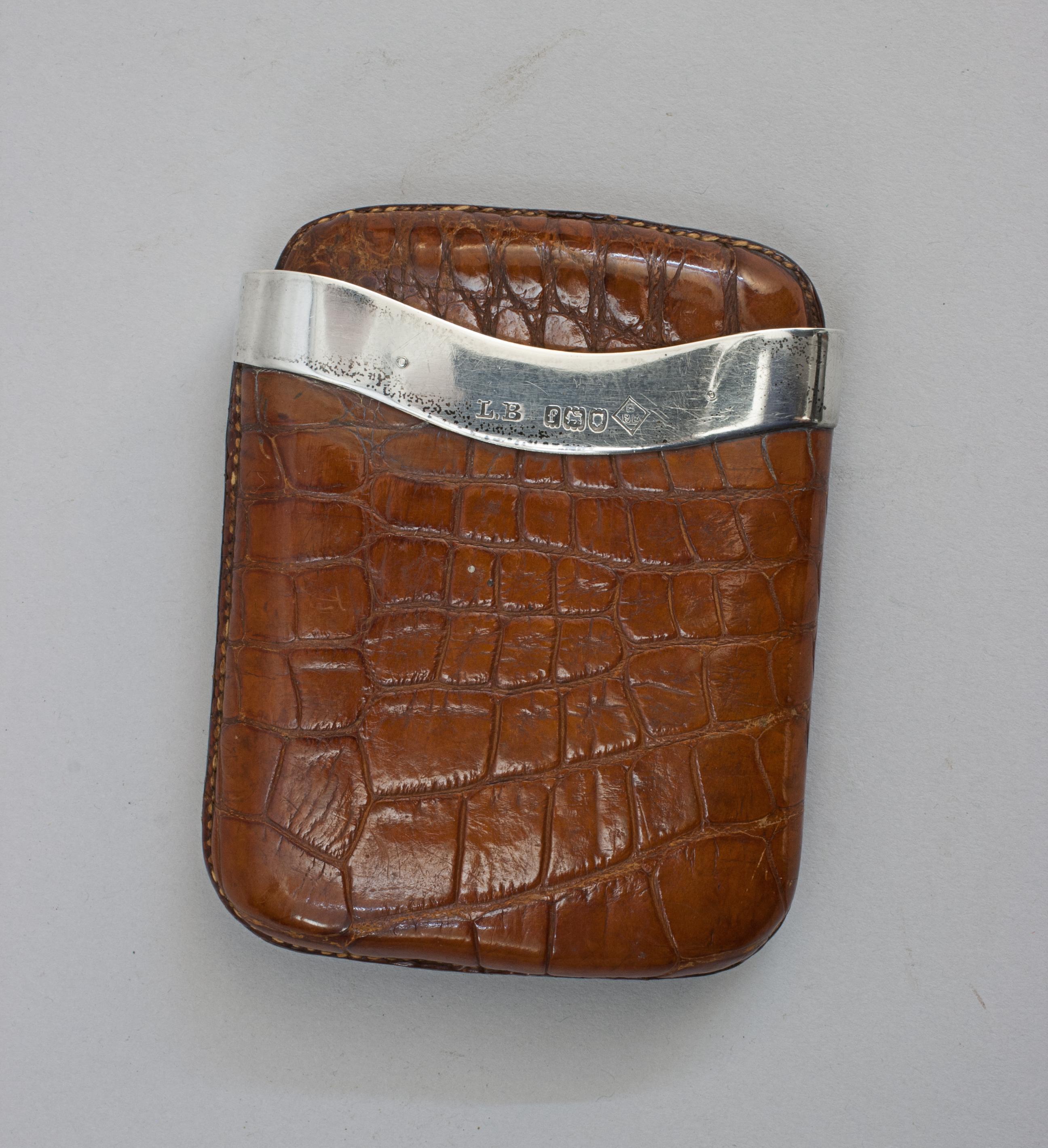 20th Century Leather Cigar Case With Silver Mount For Sale