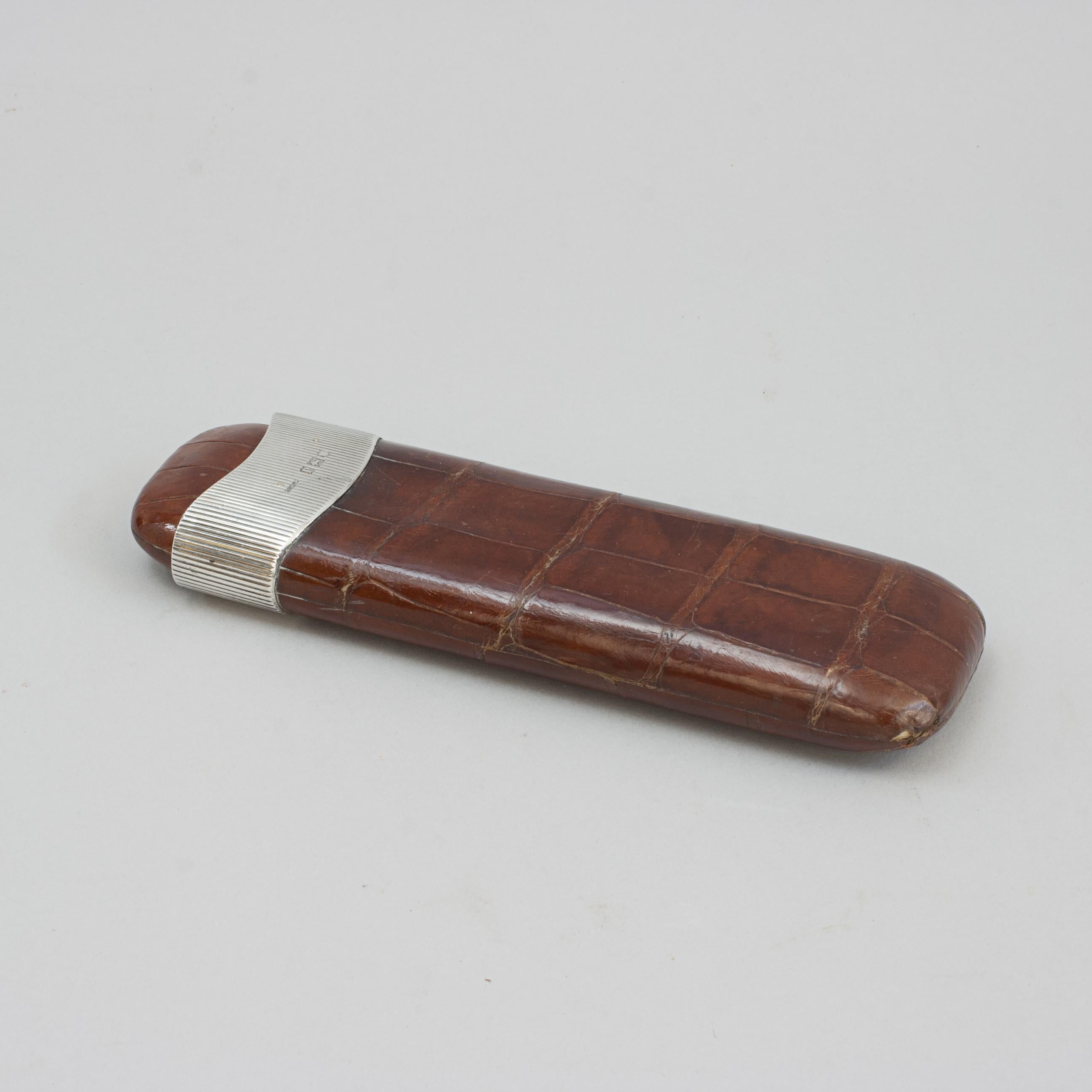 Leather Cigar Case With Silver Mounts For Sale 6