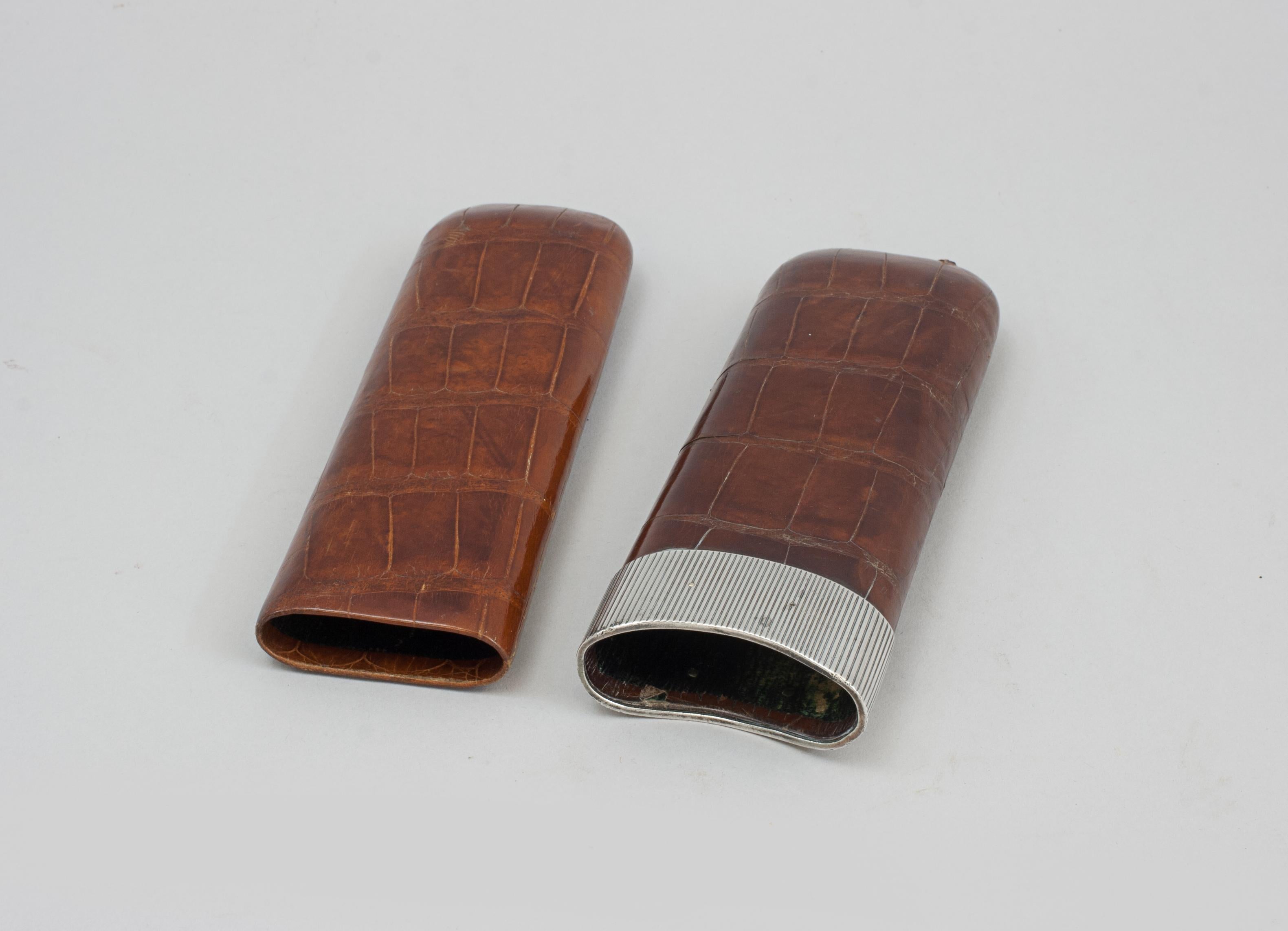 Leather Cigar Case With Silver Mounts In Good Condition For Sale In Oxfordshire, GB