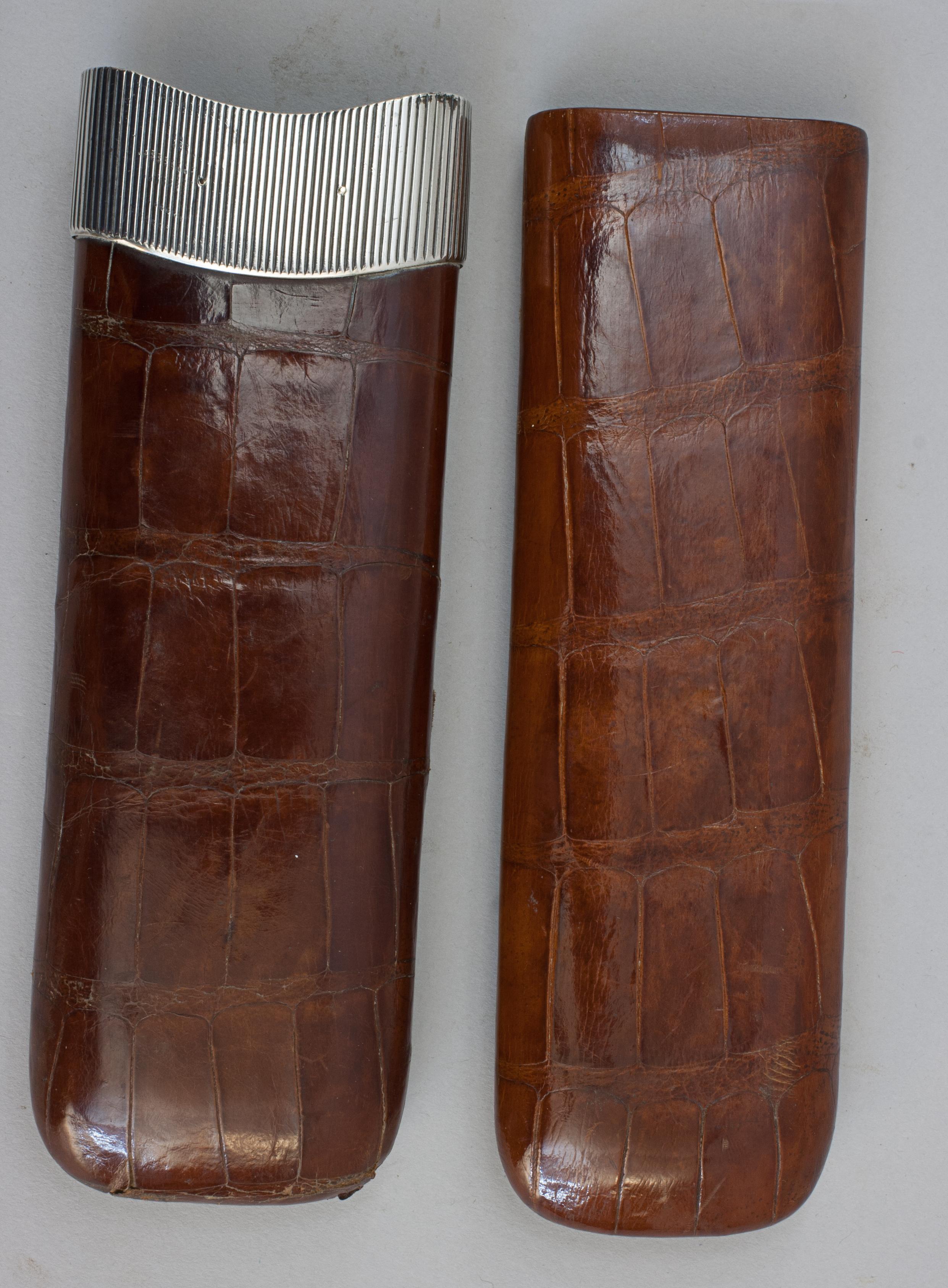 20th Century Leather Cigar Case With Silver Mounts For Sale