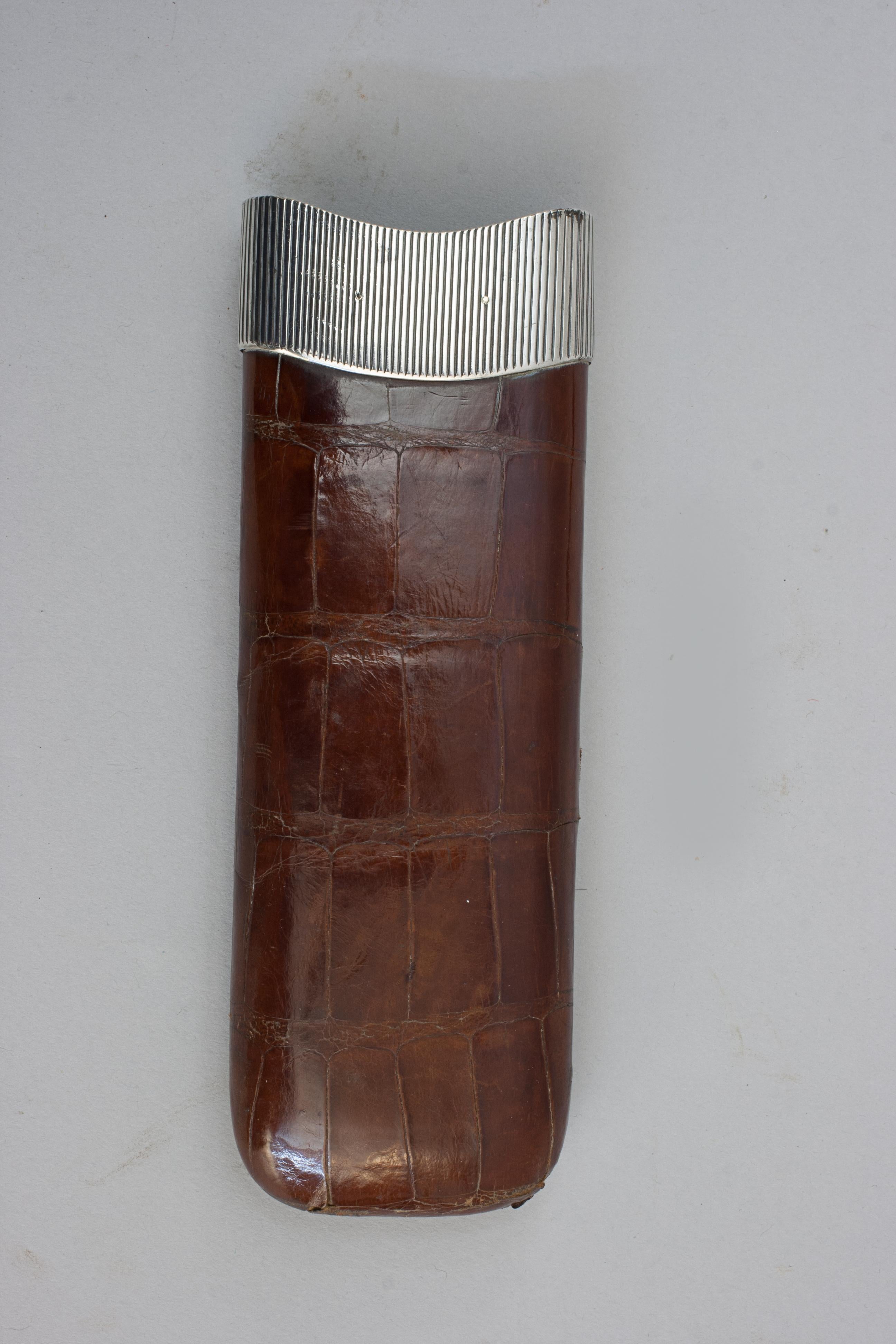Leather Cigar Case With Silver Mounts For Sale 1