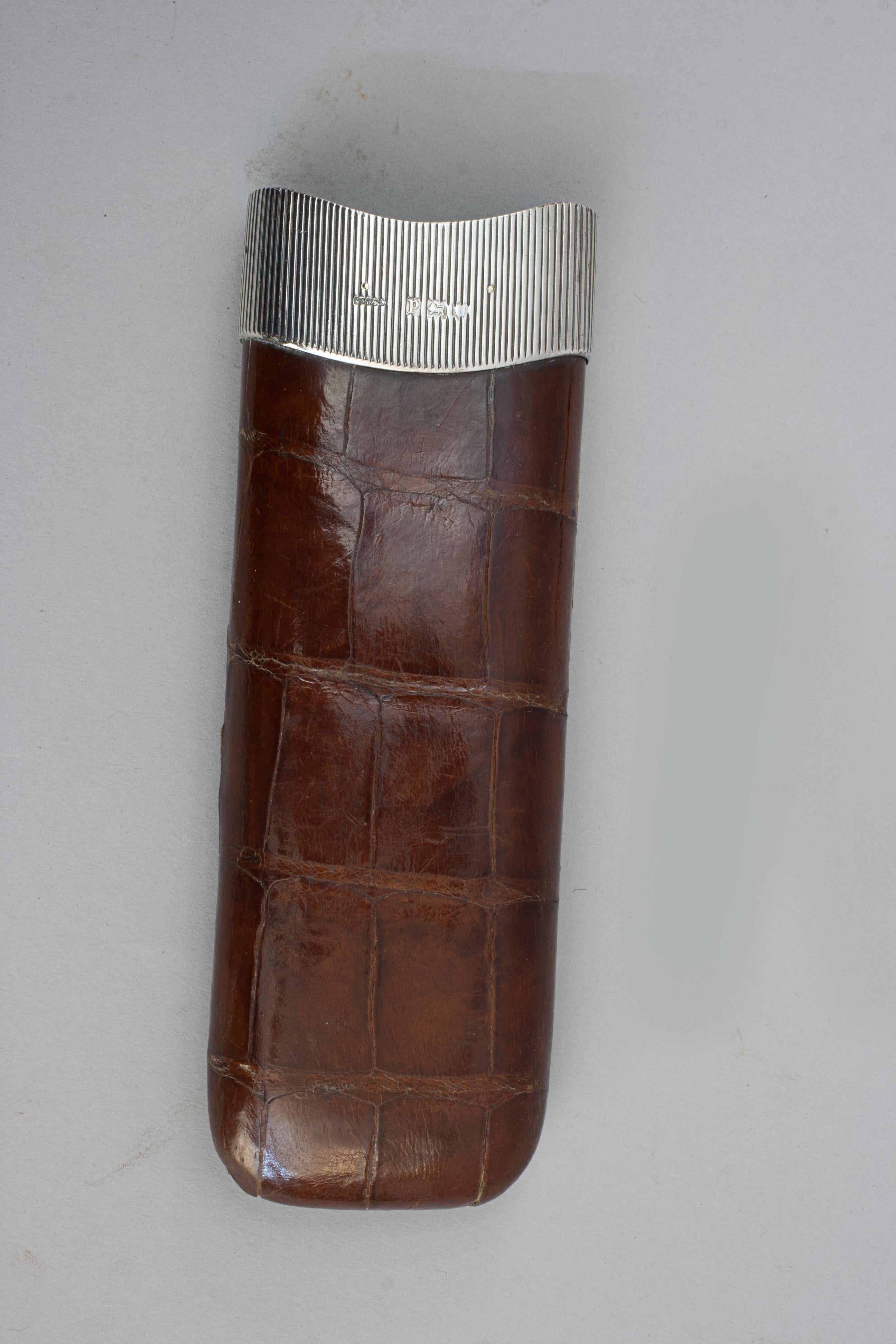 Leather Cigar Case With Silver Mounts For Sale 2