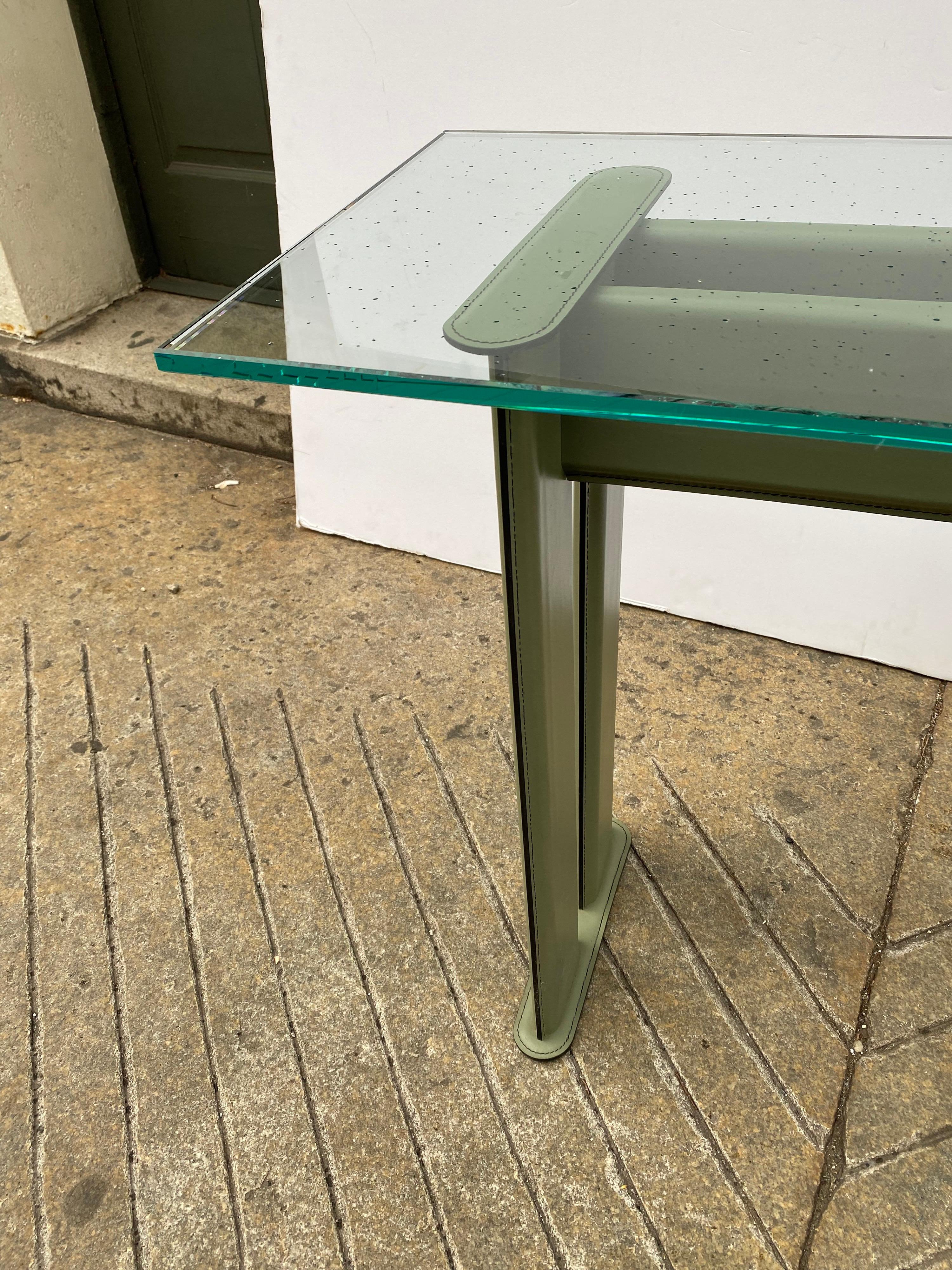 Brazilian Leather Clad and Glass Console by de Couro of Brazil