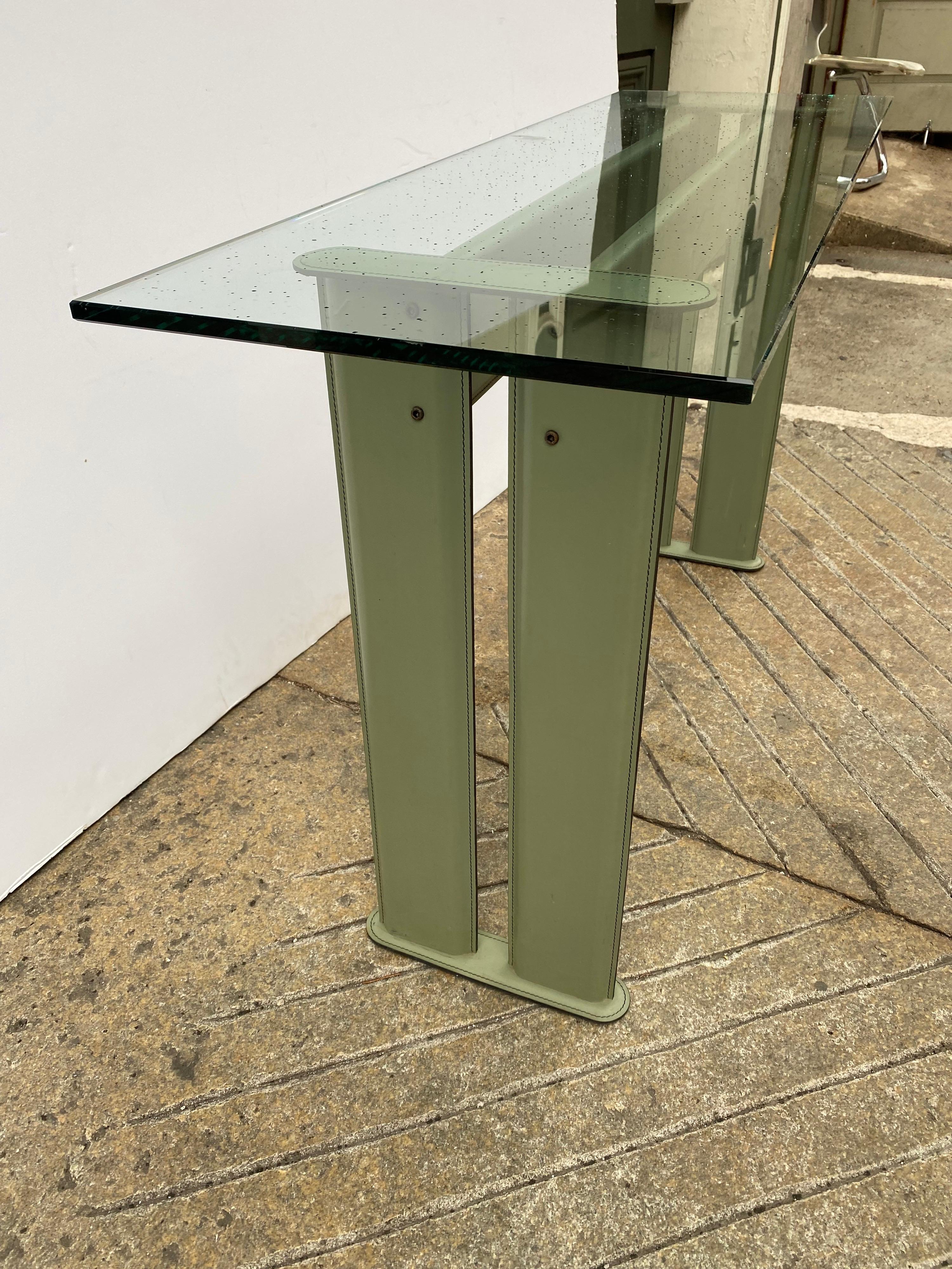 Leather Clad and Glass Console by de Couro of Brazil In Good Condition In Philadelphia, PA