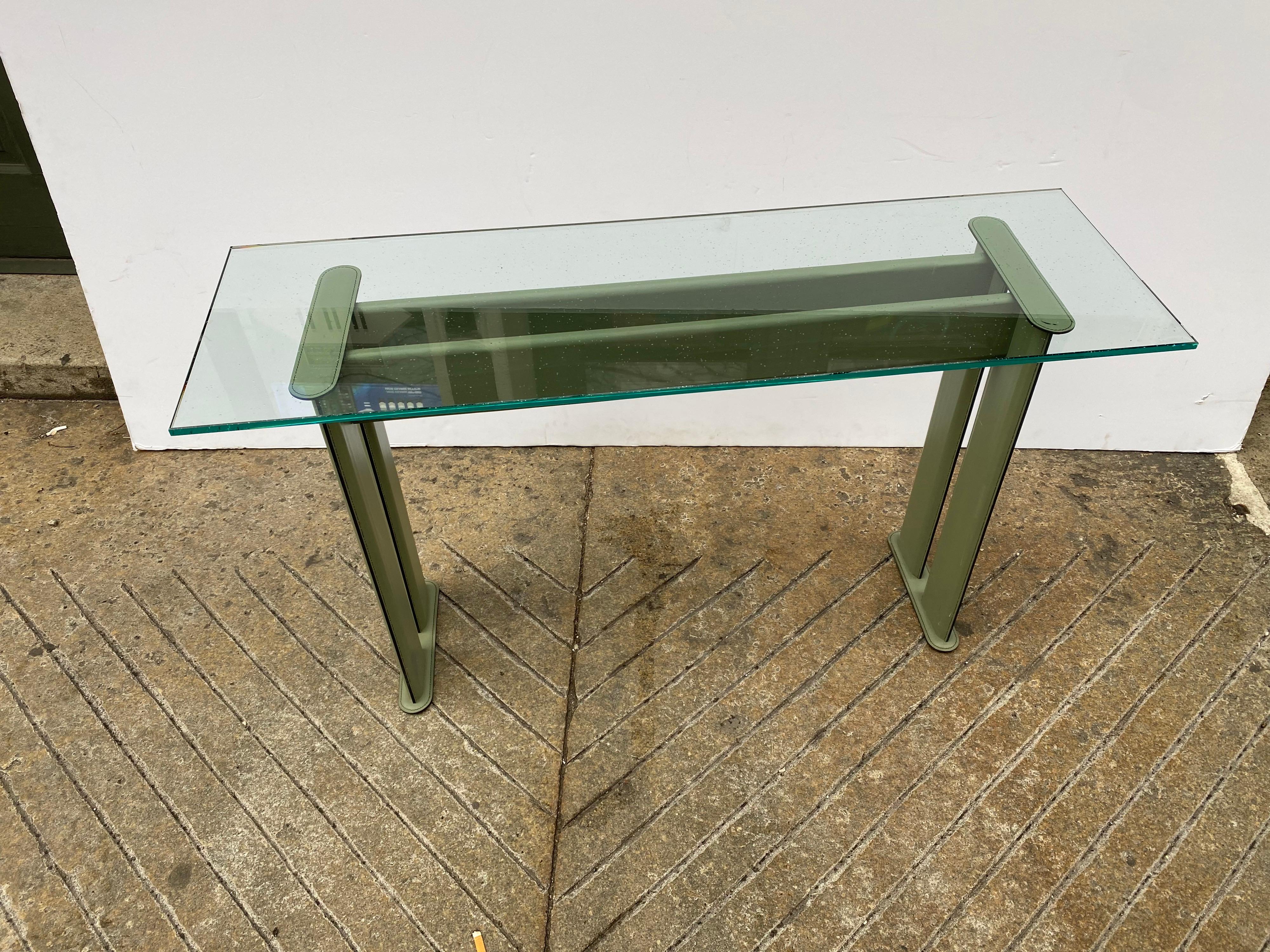 Leather Clad and Glass Console by de Couro of Brazil 1