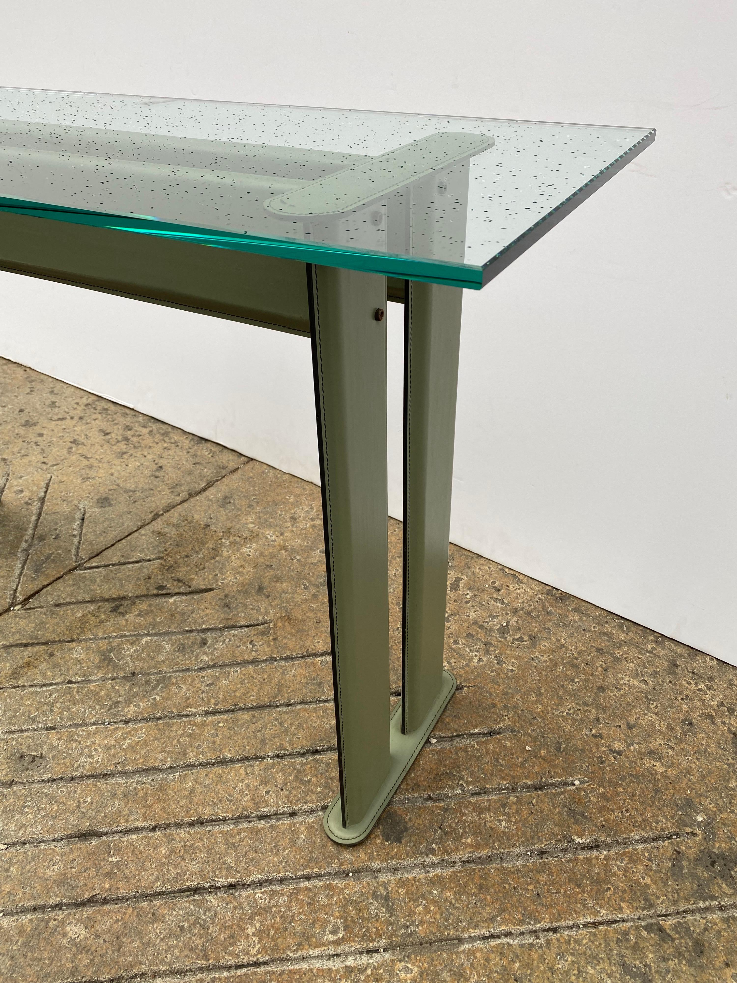 Leather Clad and Glass Console by de Couro of Brazil 3