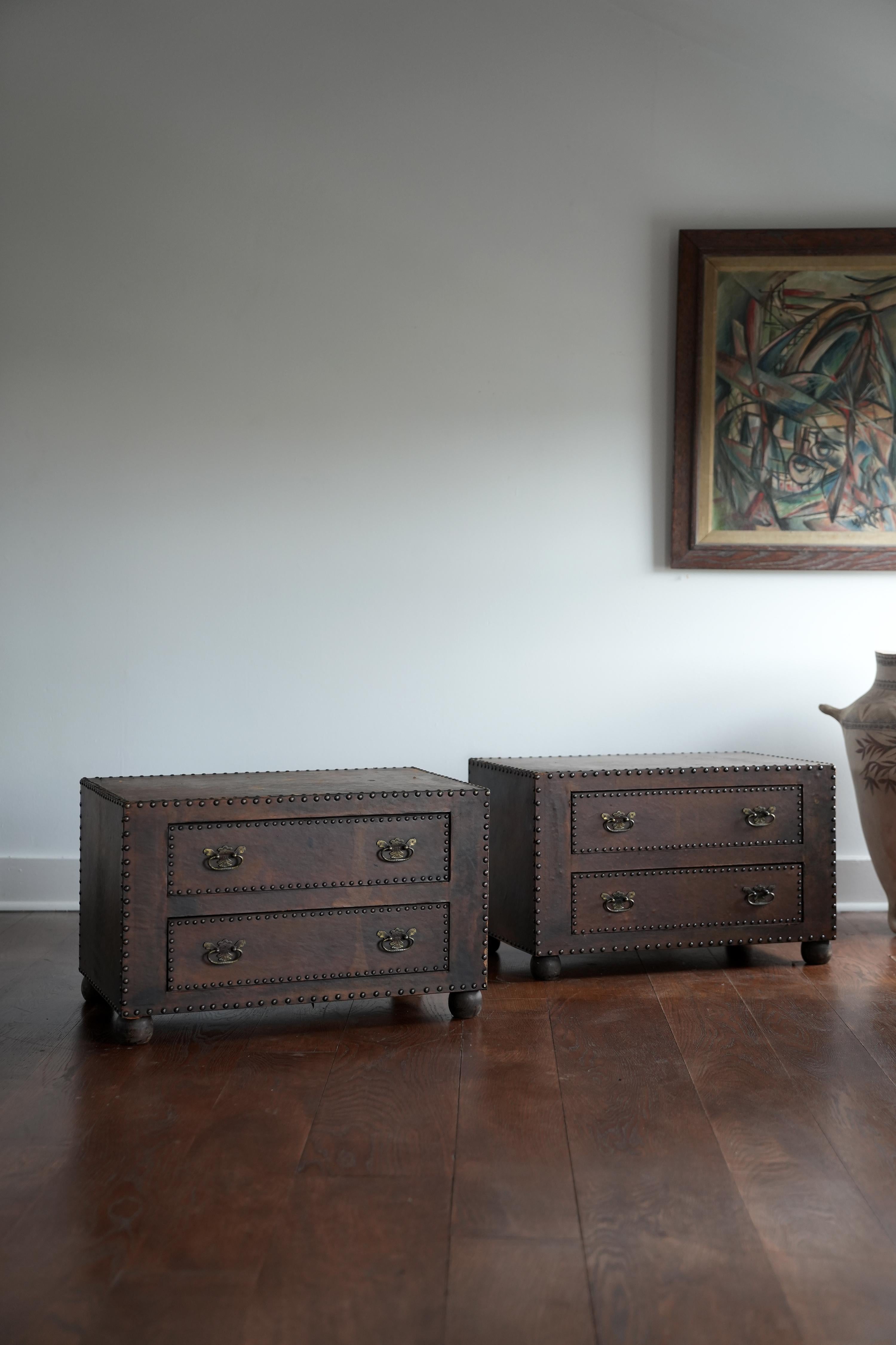 Art Deco Studded leather clad chests