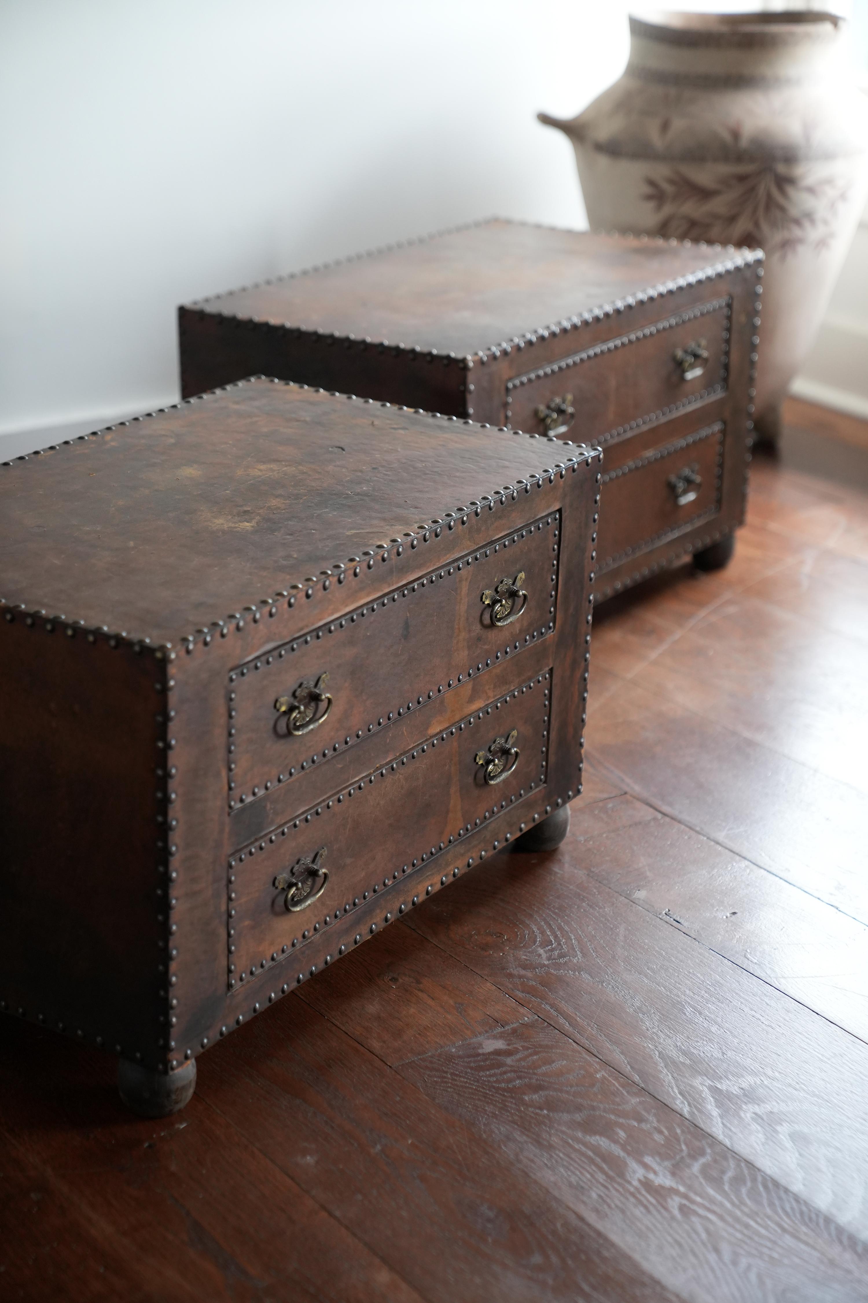Studded leather clad chests In Good Condition In Hudson, NY