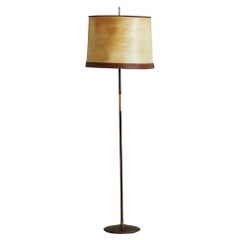 Leather Clad Floor Lamp With Paper Shade, France 1960s