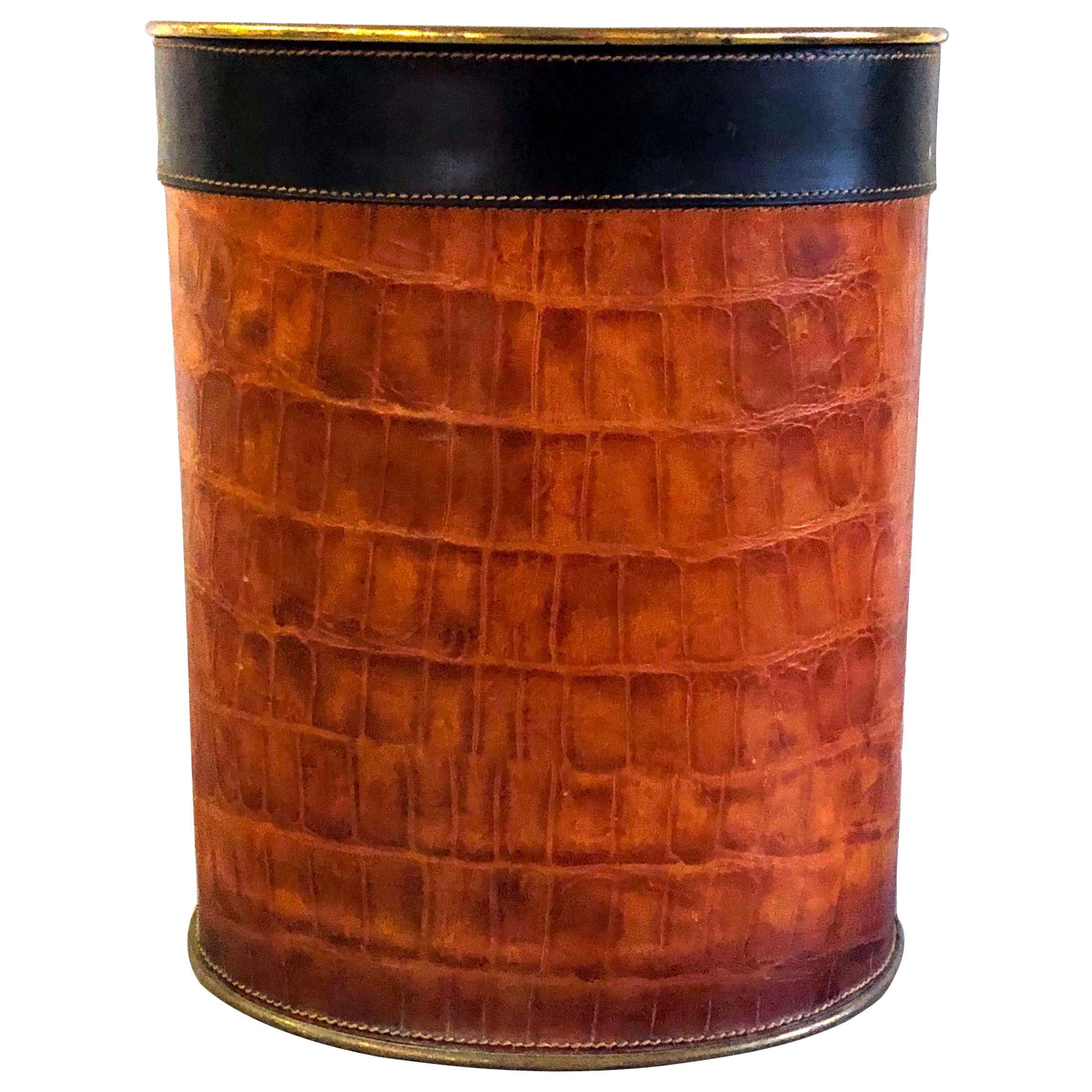 Leather-Clad Umbrella Stand or Wastepaper Bin, 1970s For Sale