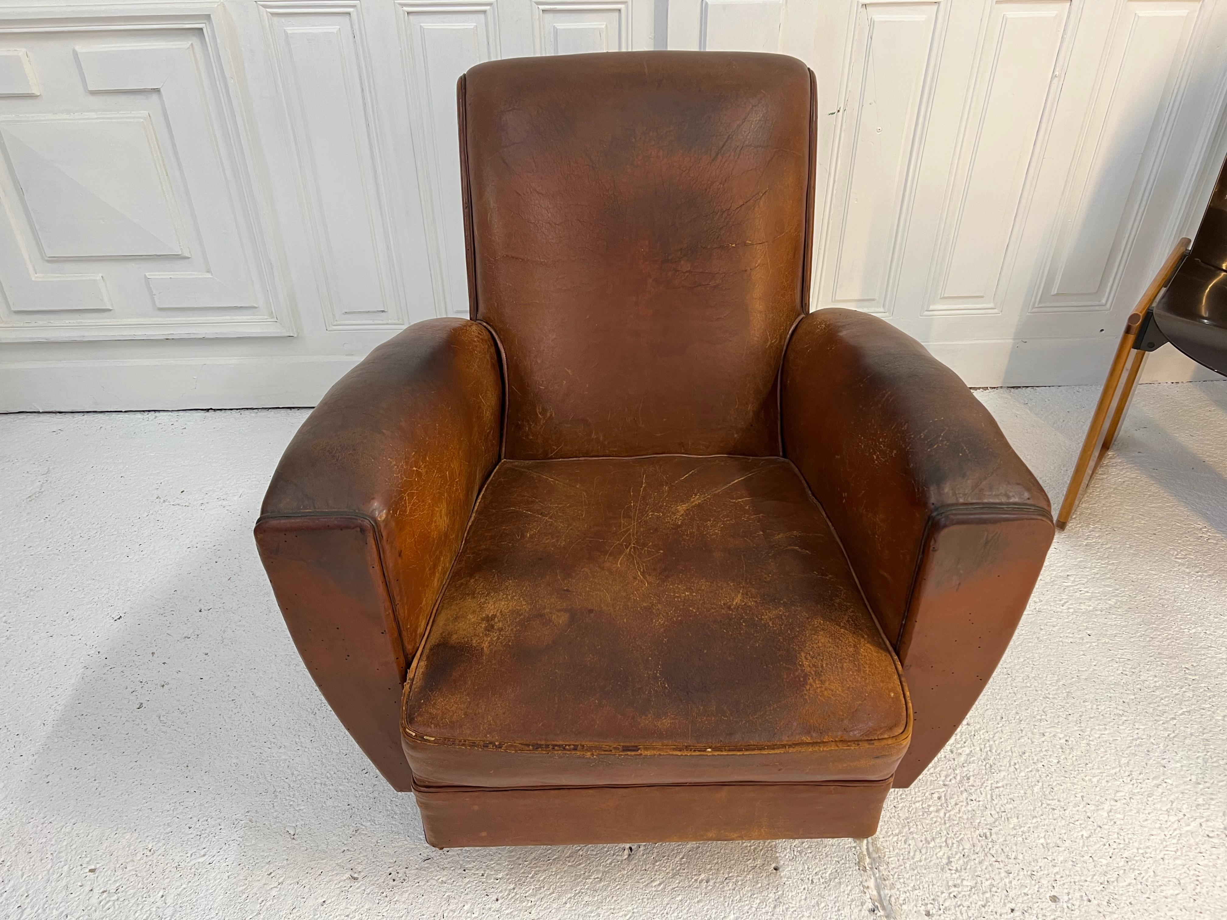 French Leather Club Chair 1960s France