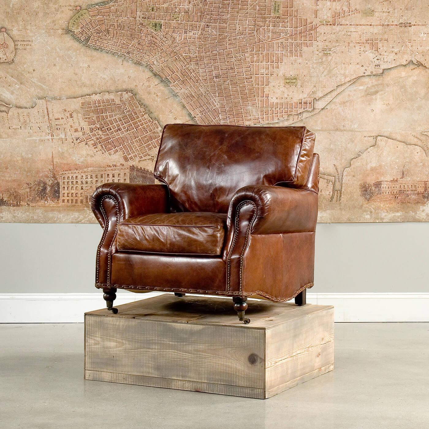 Asian Leather Club Chair For Sale