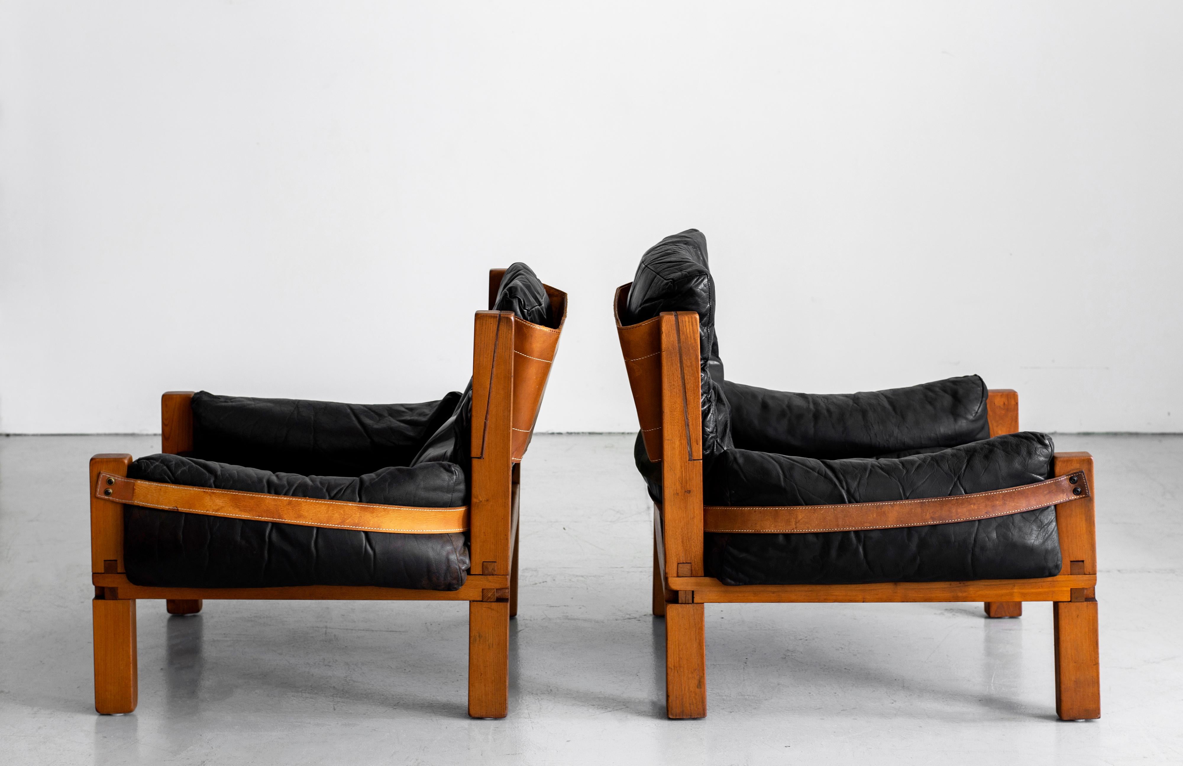 French Leather Club Chairs by Pierre Chapo