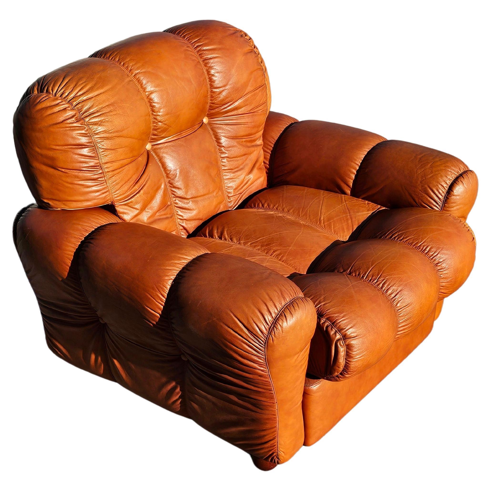 1 of 4 Leather Club Chairs done in cognac leather, Italy 1970s For Sale