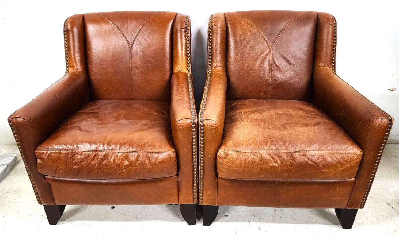 For FULL item description click on CONTINUE READING at the bottom of this page.

Offering one of our Recent Palm Beach Estate Fine Furniture Acquisitions Of A
Set of 2 Mid-Century Modern 1980s real saddle leather club chairs 
The leather is thick