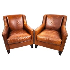 Leather Club Chairs MCM Vintage, Set of 2