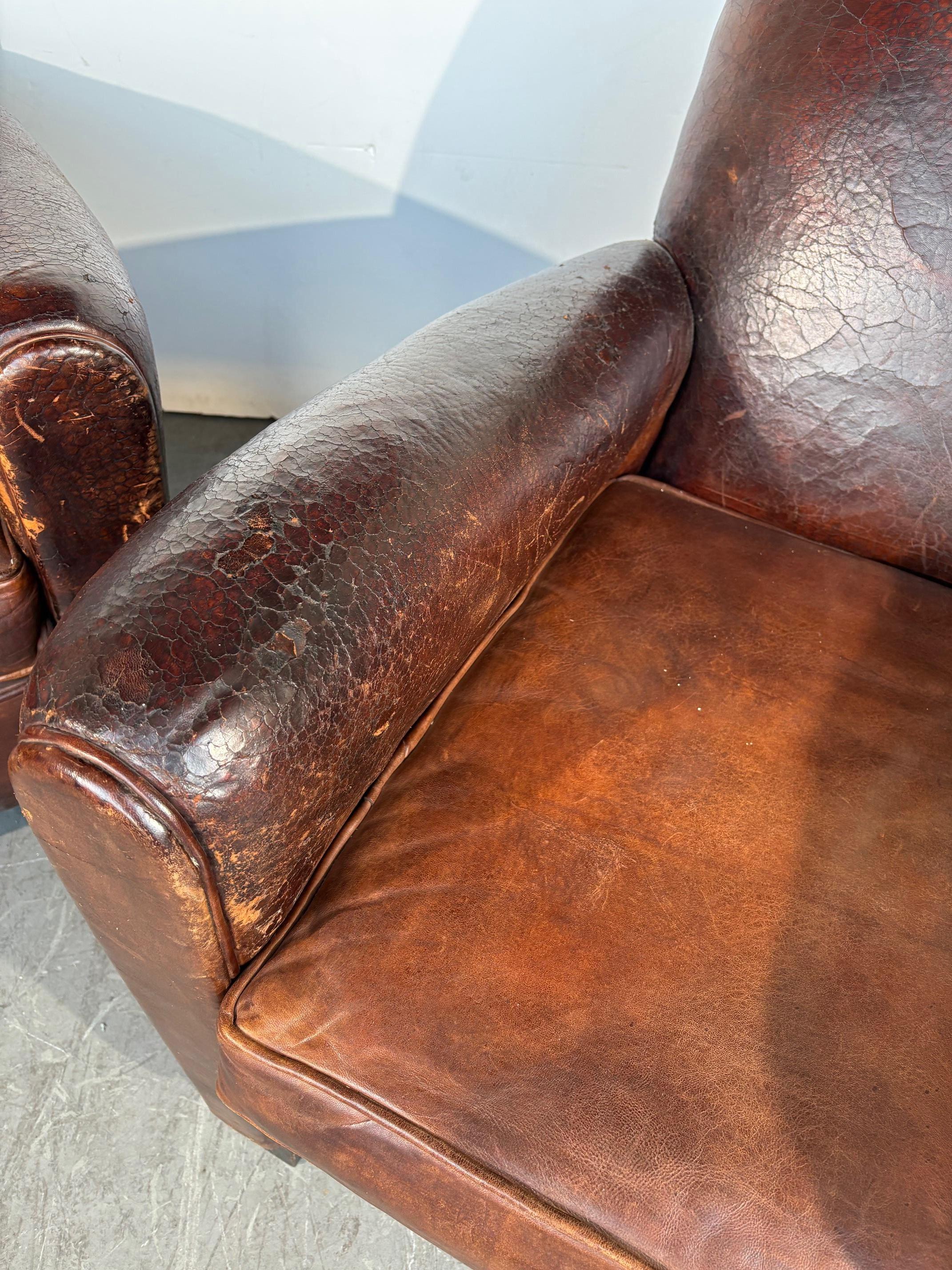 Early 20th Century Leather Club Chairs Set of 2