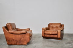 Leather Club Chairs with Metal Polyshed Base Structure, Italy, 1970s