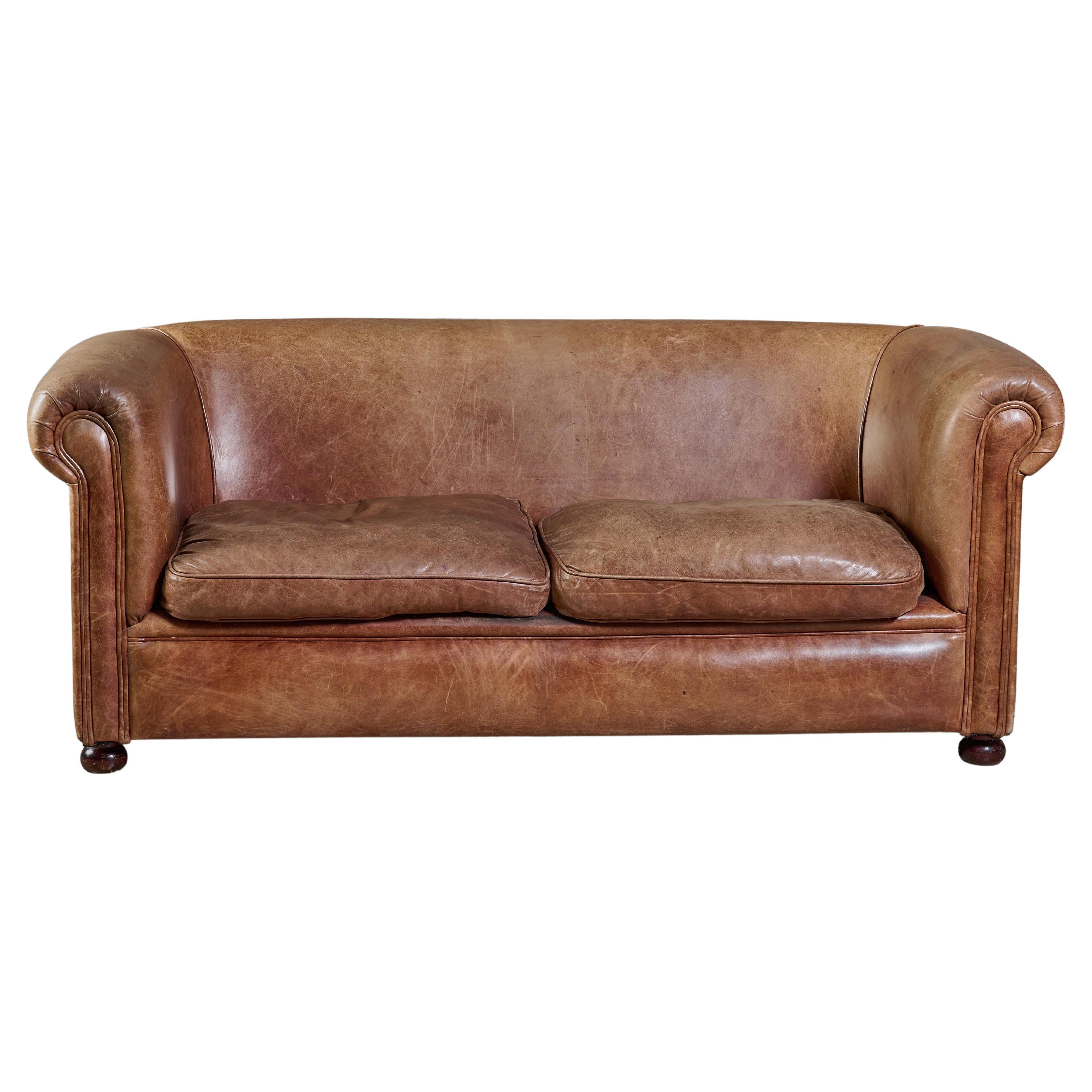 Mid Century Style Leather Sofa For Sale at 1stDibs