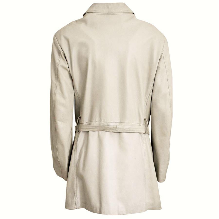 Leather Ice white color 5 Hidden buttons 2 Pockets With belt Length from shoulder cm 75 (29.5 inches)
