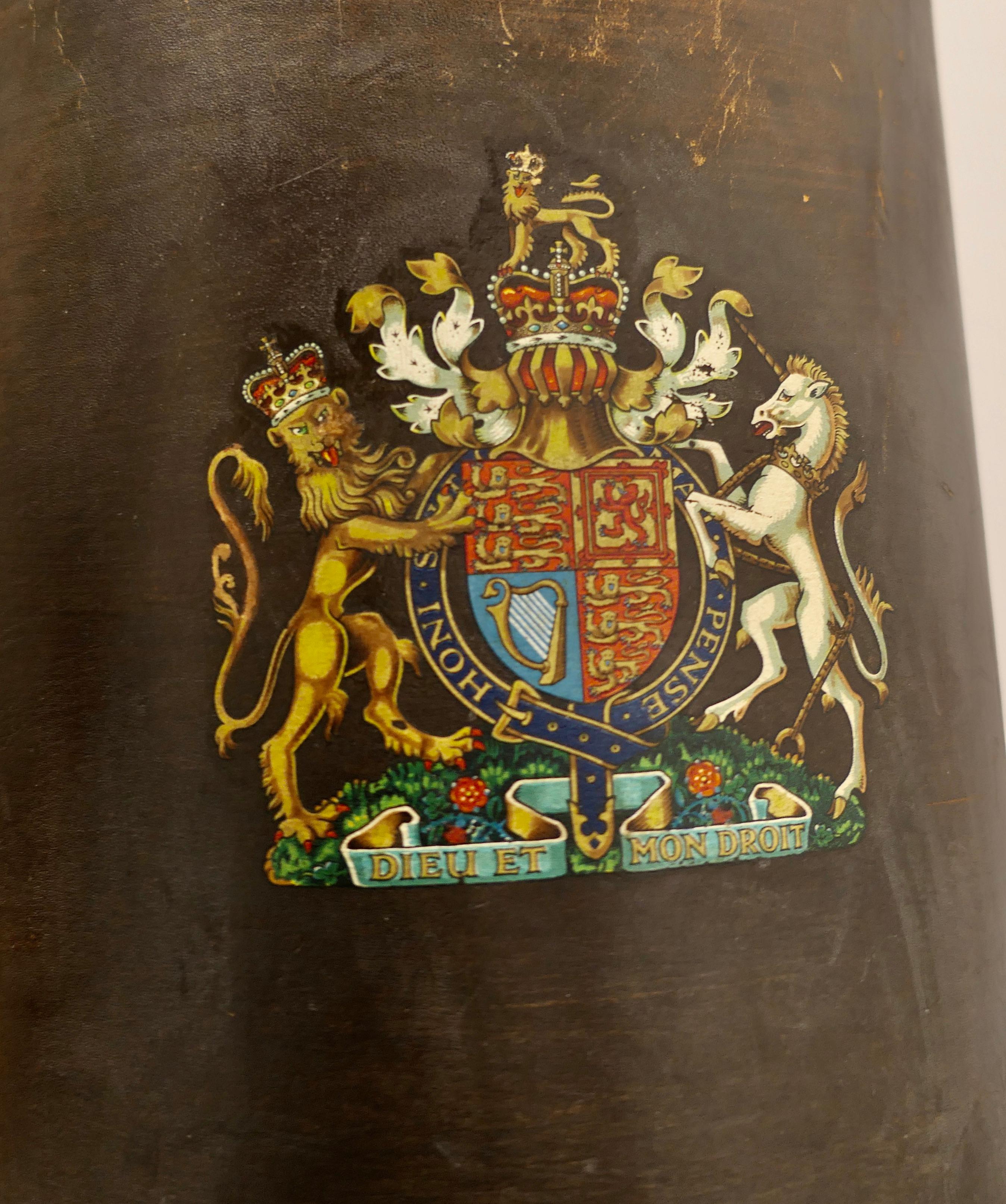 Leather Coat of Arms Waste Paper Basket  The basket is made in leather    In Good Condition In Chillerton, Isle of Wight