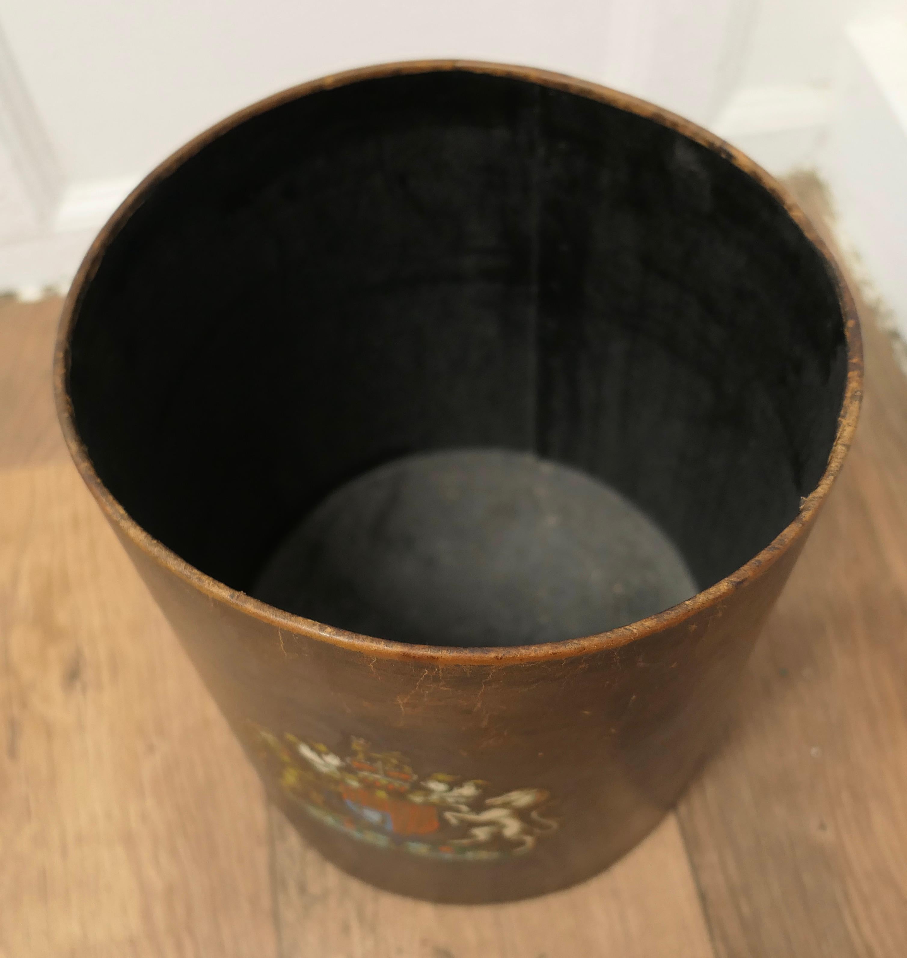 Early 20th Century Leather Coat of Arms Waste Paper Basket  The basket is made in leather   