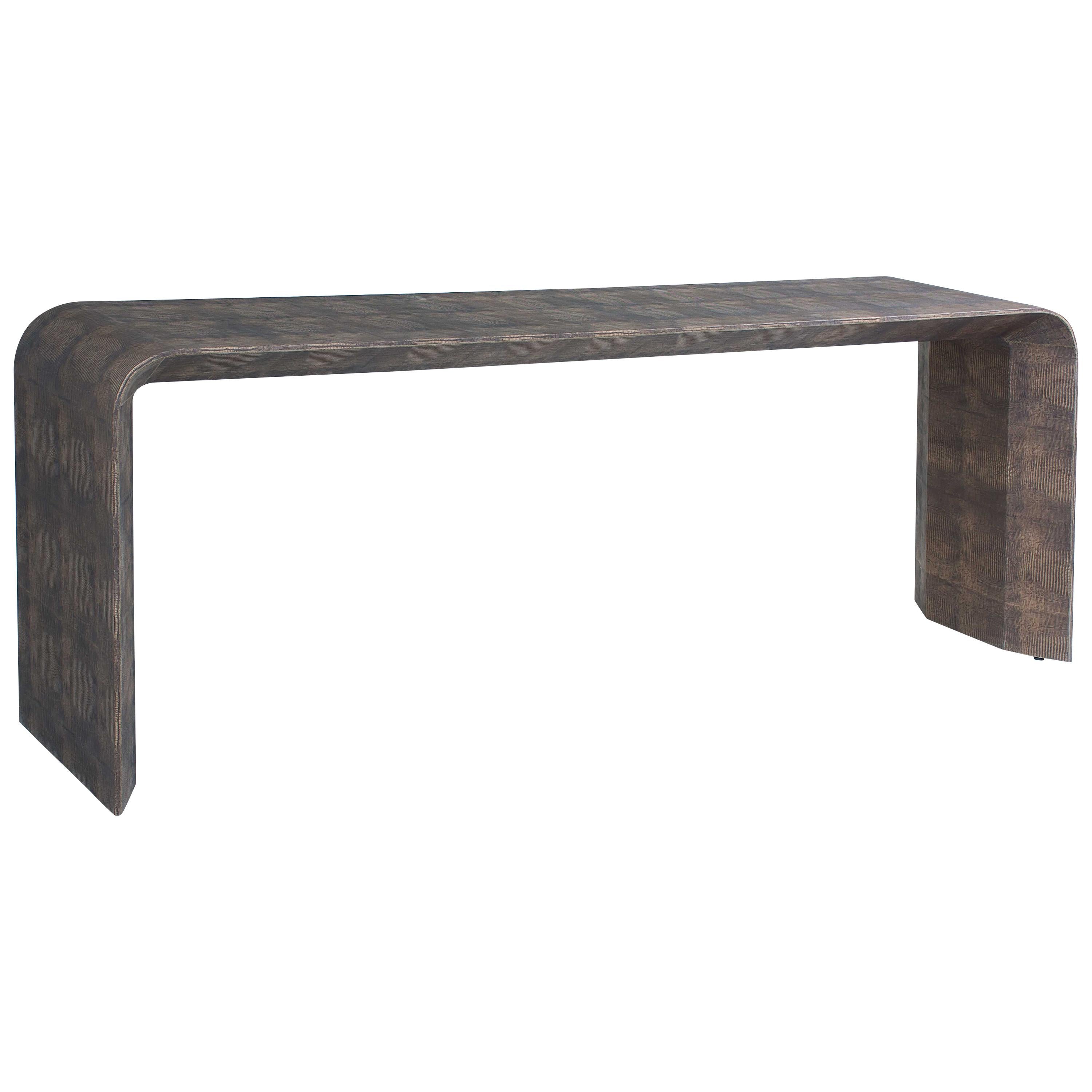 Console Pamela en bois revêtu de cuir en vente