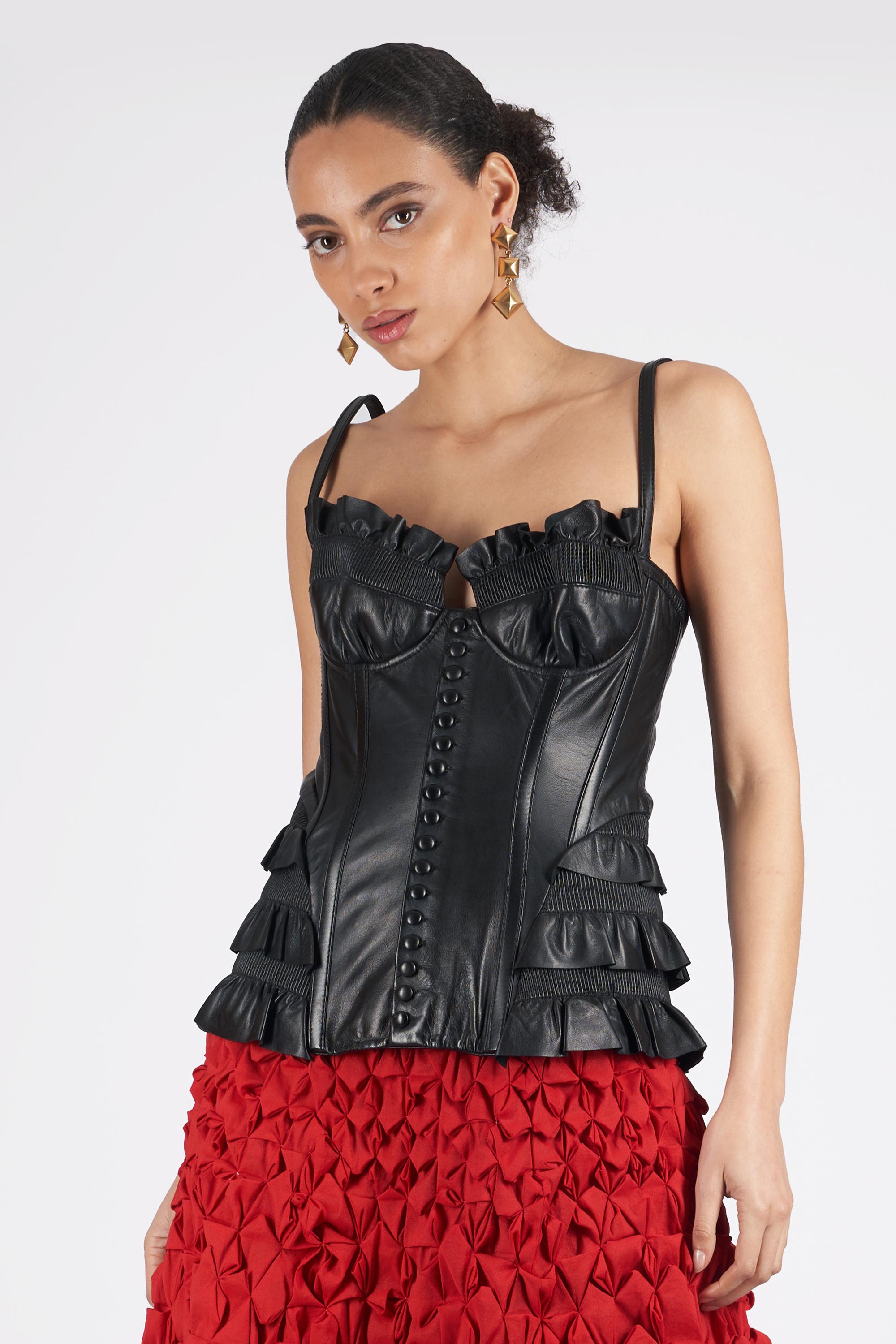 Leather Corset with Frills In New Condition For Sale In London, GB